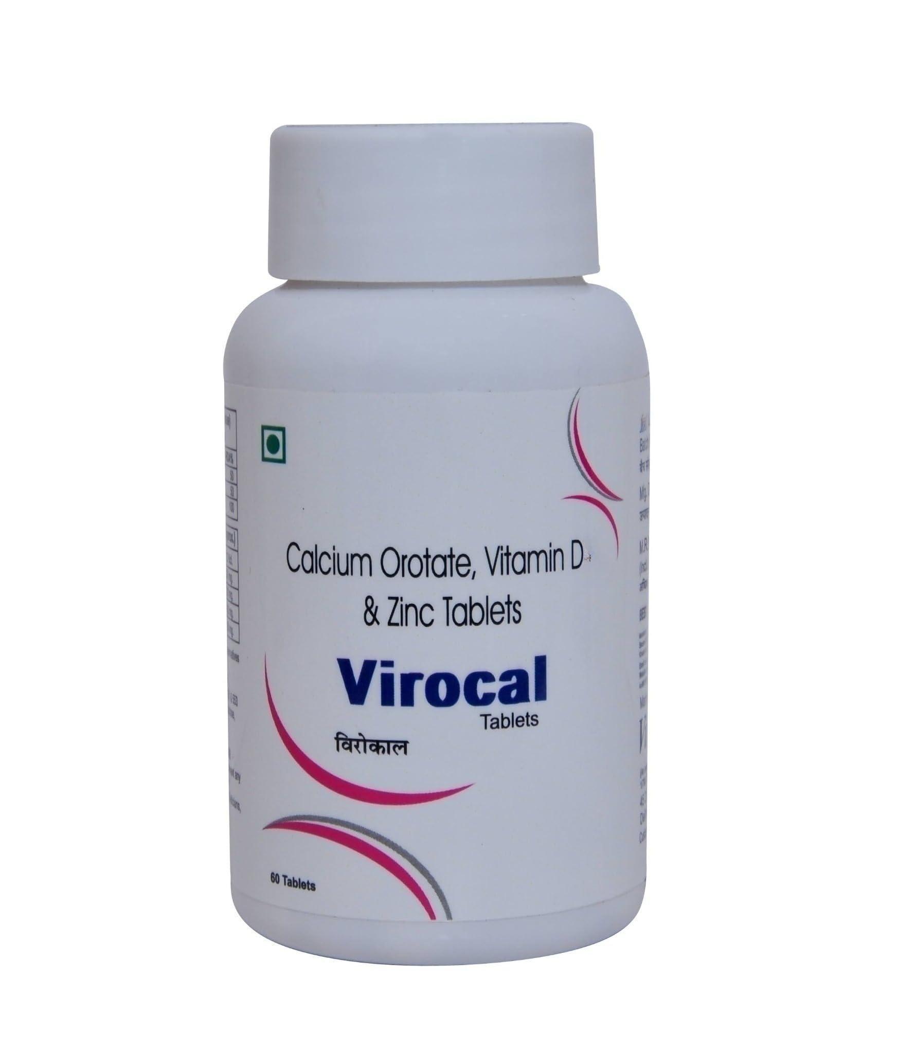 Virgo Healthcare Virocal - Calcium Orotate 500mg with Vitamin D & Zinc | Joint & Bones Supplement 60 Tablets