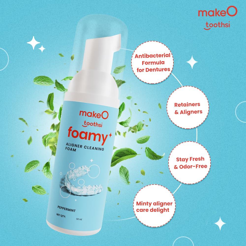 Toothsi Toothsi Foamy Aligner Cleaning Foam | Peppermint Flavor | Antibacterial Formula - Dentures, Retainers & Aligners | Odour-Free | Oral Foam for Retainer Cleaner | Easy & Portable | Pack of 3 (50ml each)