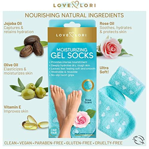 LOVE, LORI Moisturizing Socks & Gel Socks for Dry Cracked Feet Women by Love Lori - Foot Moisturizer Socks & Reusable Lotion Socks for Cracked Heel Repair - Stocking Stuffers for Women, Fits up to Women Size 8.5