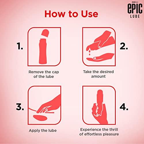 Manforce Epic Lube, Strawberry Flavoured Lubrication Gel for Men & Women, Water-Based Gel, Skin-Friendly, Safe to Use with Condoms, 60ml x 4