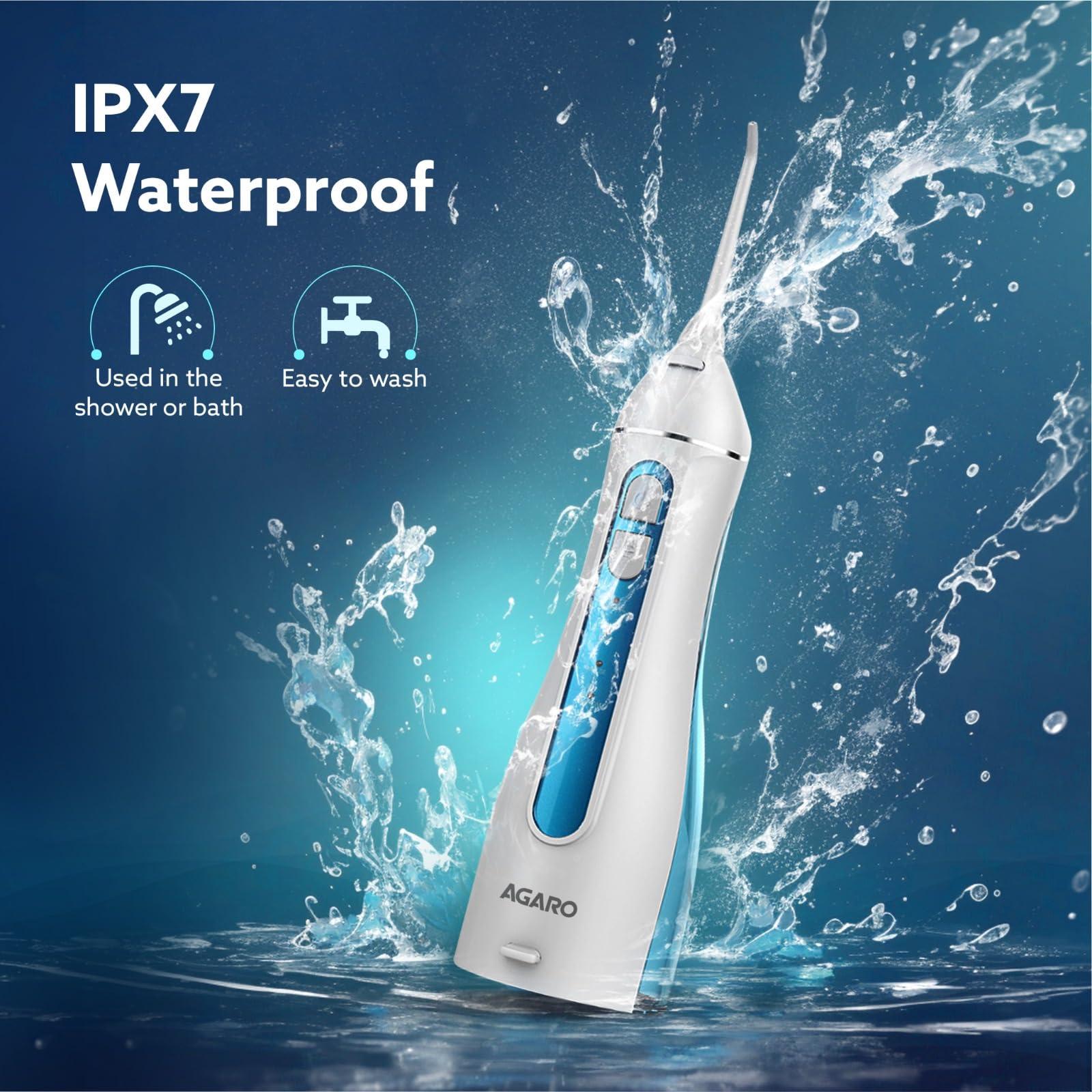 AGARO AGARO Ultra Plus Portable Dental Flosser for teeth, 5 Nozzles, Portable,Cordless & Rechargeable,4 Cleaning Modes,IPX7 Waterproof with 200ml Watertank, Flossing at Home & Travel,Oral Flosser,Oral Irrigator