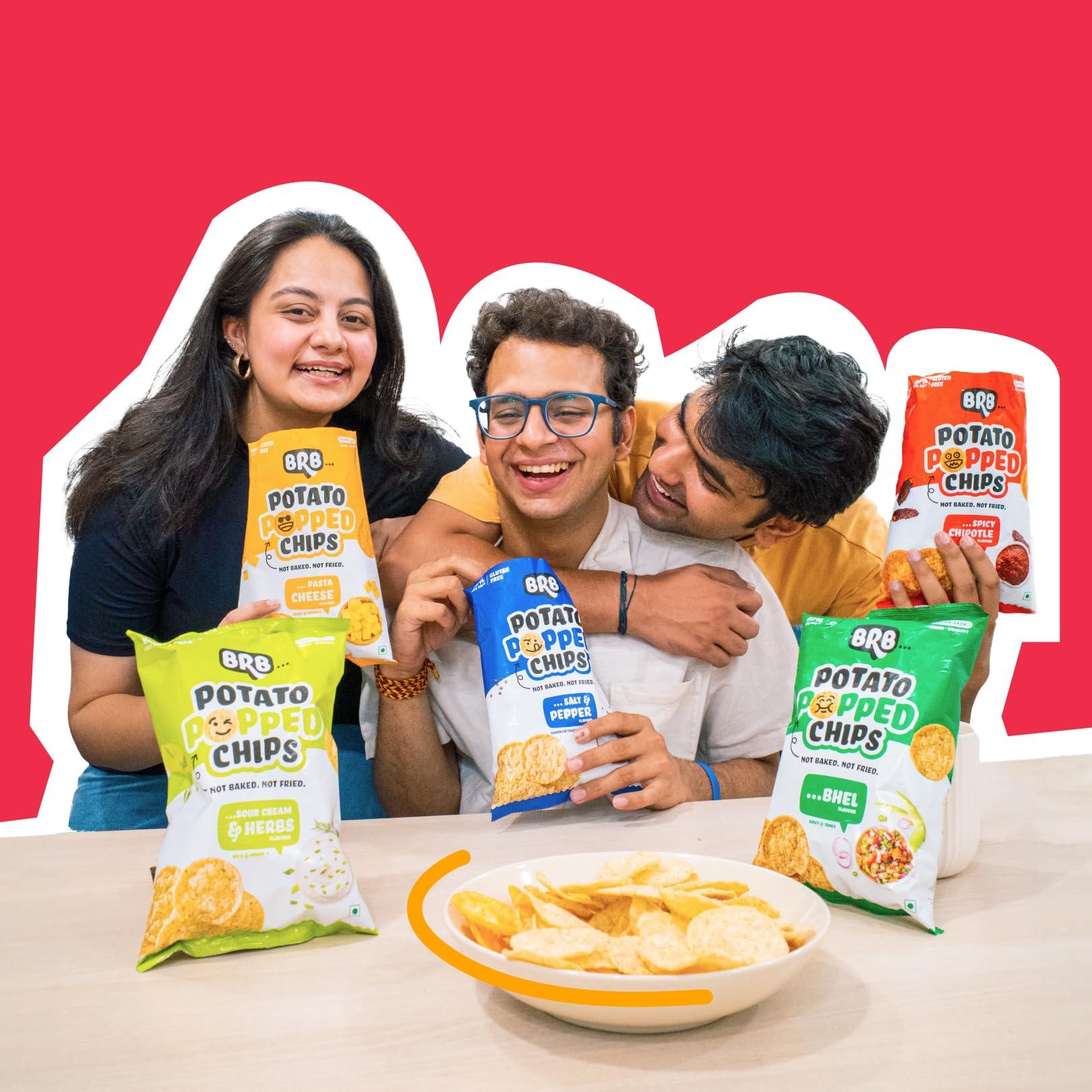 BRB BRB Popped Potato Chips | Not Baked, Not Fried | 4 Flavours | 12 Packs X 25 Grams | 60% Less Fat | Low Calorie | Healthy Snack
