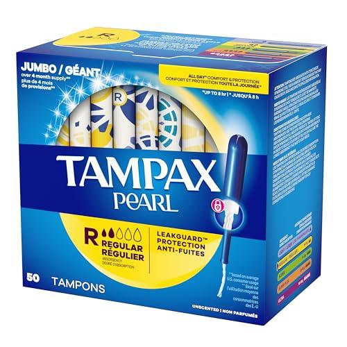 Tampax Tampax Pearl Plastic Tampons, Regular Absorbency, Unscented, 50 Count