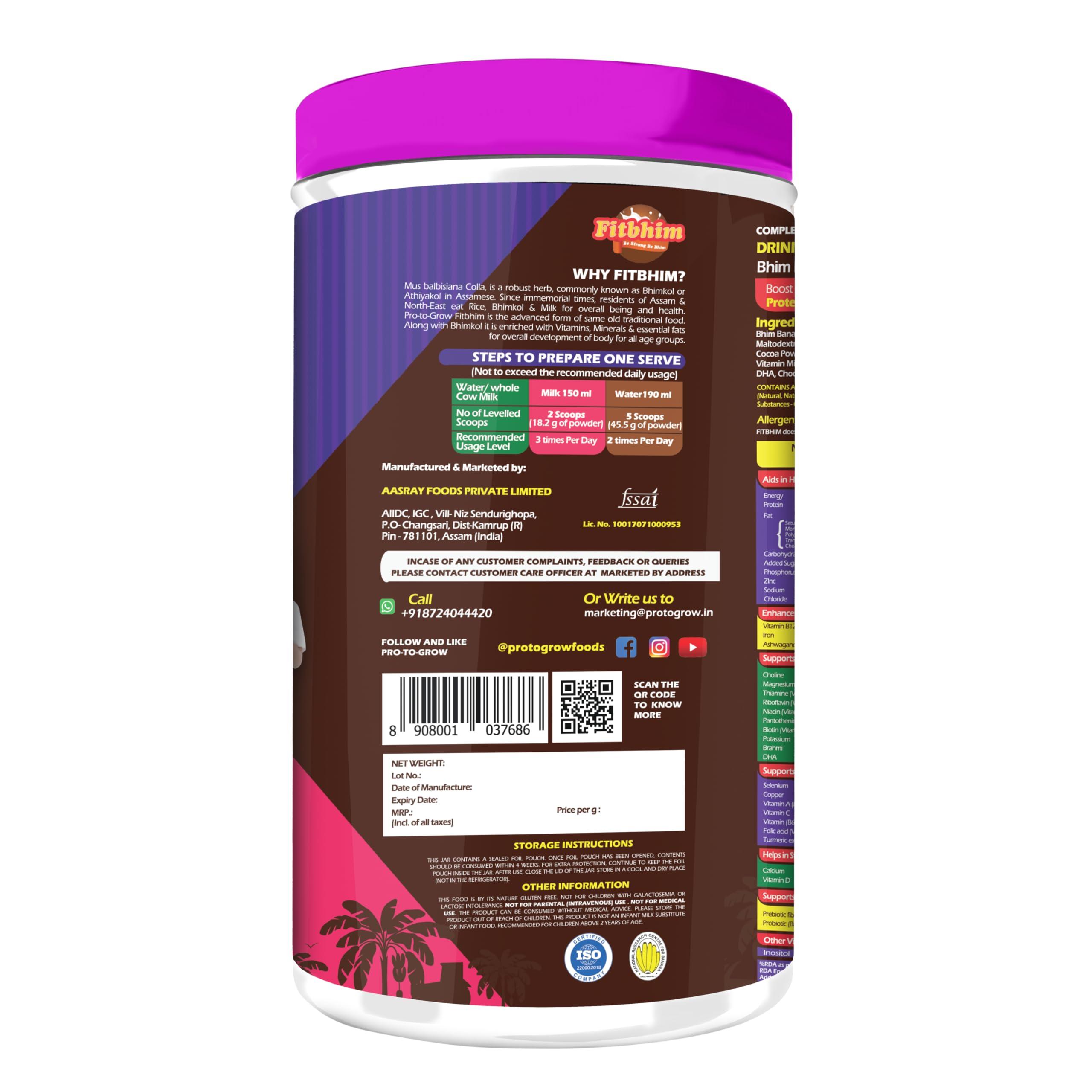 ProToGrow ProToGrow Fitbhim Chocolate Drink with Bhim Banana, Yummy Belgian Chocolate Flavour, 200grams, Pack of 1, Suitable for growing kids.