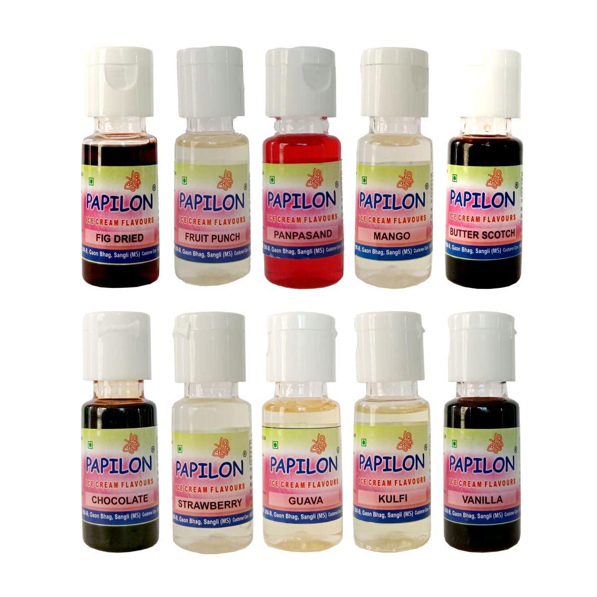PAPILON Papilon Food Flavours Ice-cream Flavours 20ml Pack of 10 (20ml x10) For Kulfi/ Icecream