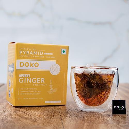 DOKO THE FRESH BASKET Doko Natural Tulsi Ginger Tea, Set of 4 (48 Tea Bags) | Premium Herbal Green Tea | Healthy with Natural Ingredients | Energizing and Immune-Boosting | Perfect of Wellness and Taste