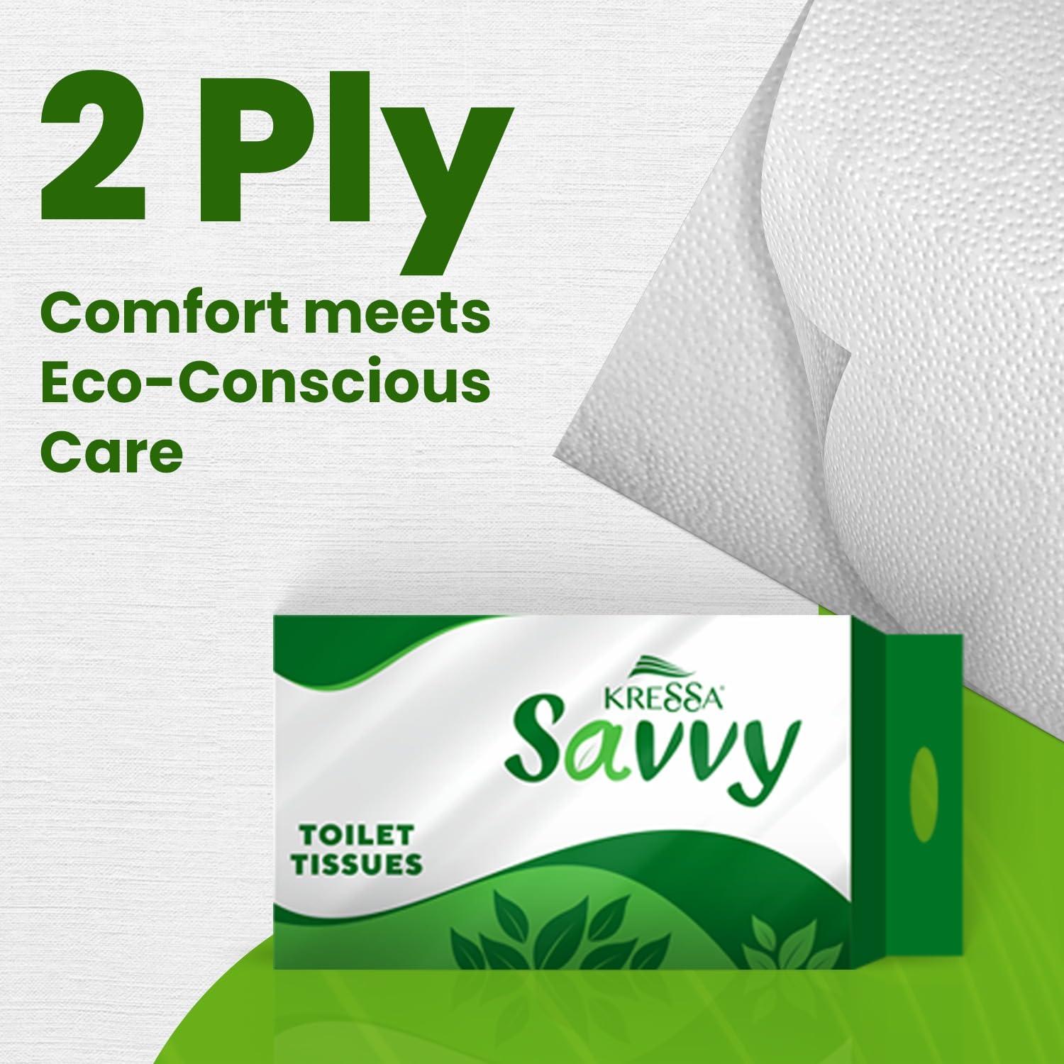 KRESSA Kressa Savvy 2 Ply Toilet paper Roll | 6 Rolls Per pack | Total 18 Rolls 3240 Pulls (Pack Of 3)