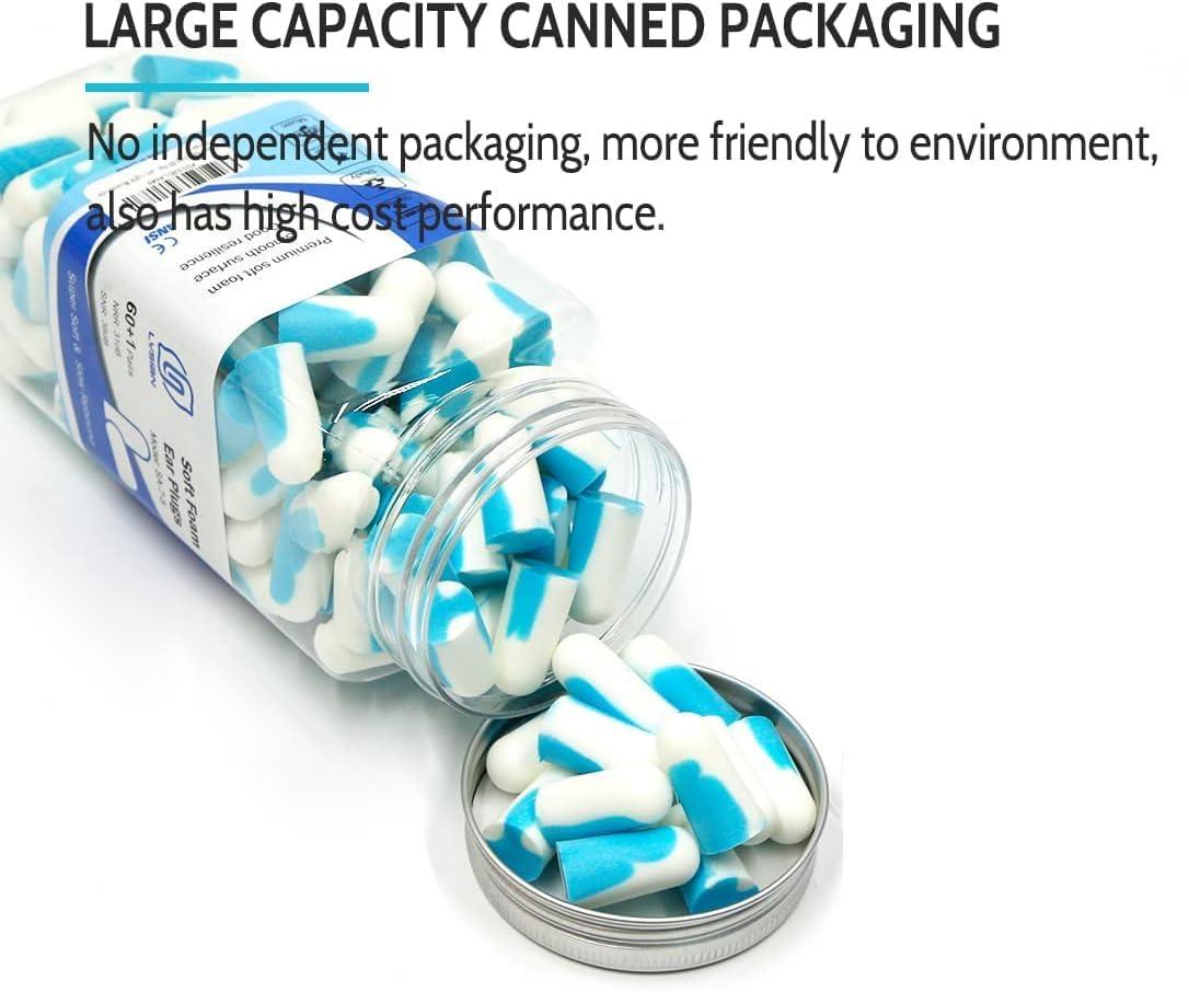 SKINPLUS SKINPLUS Noise Cancelling Earplugs for Sleep - 60 Pairs, 38dB Ear Plugs for Sleeping, Snoring, Shooting, Mowing Loud Sound Reduction- Light Blue/White