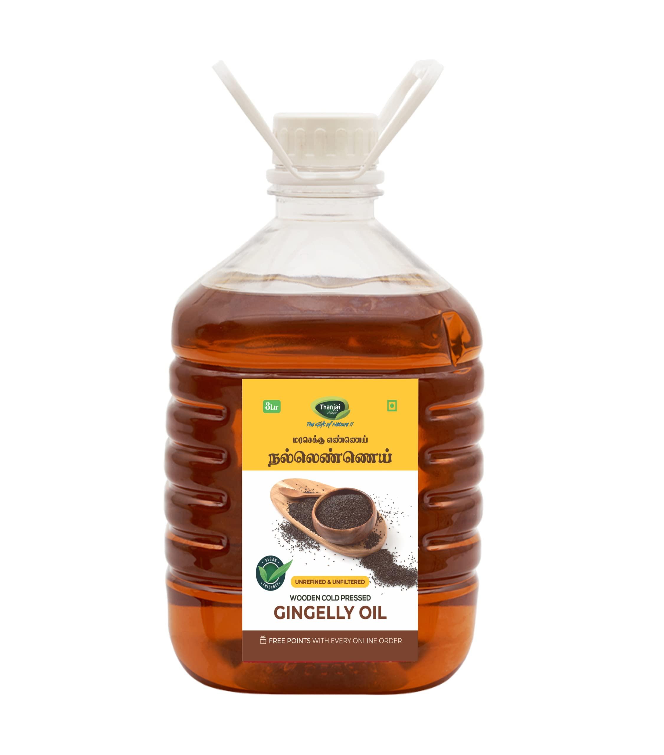 Thanjai Natural Thanjai Natural Gingelly Oil/Natural Sesame Oil 3000 ml Organic Unrefined Wooden Cold Pressed Gingelly Oil/Natural Sesame Oil for Cooking- Heart Health + Cholesterol Free + No Preservatives