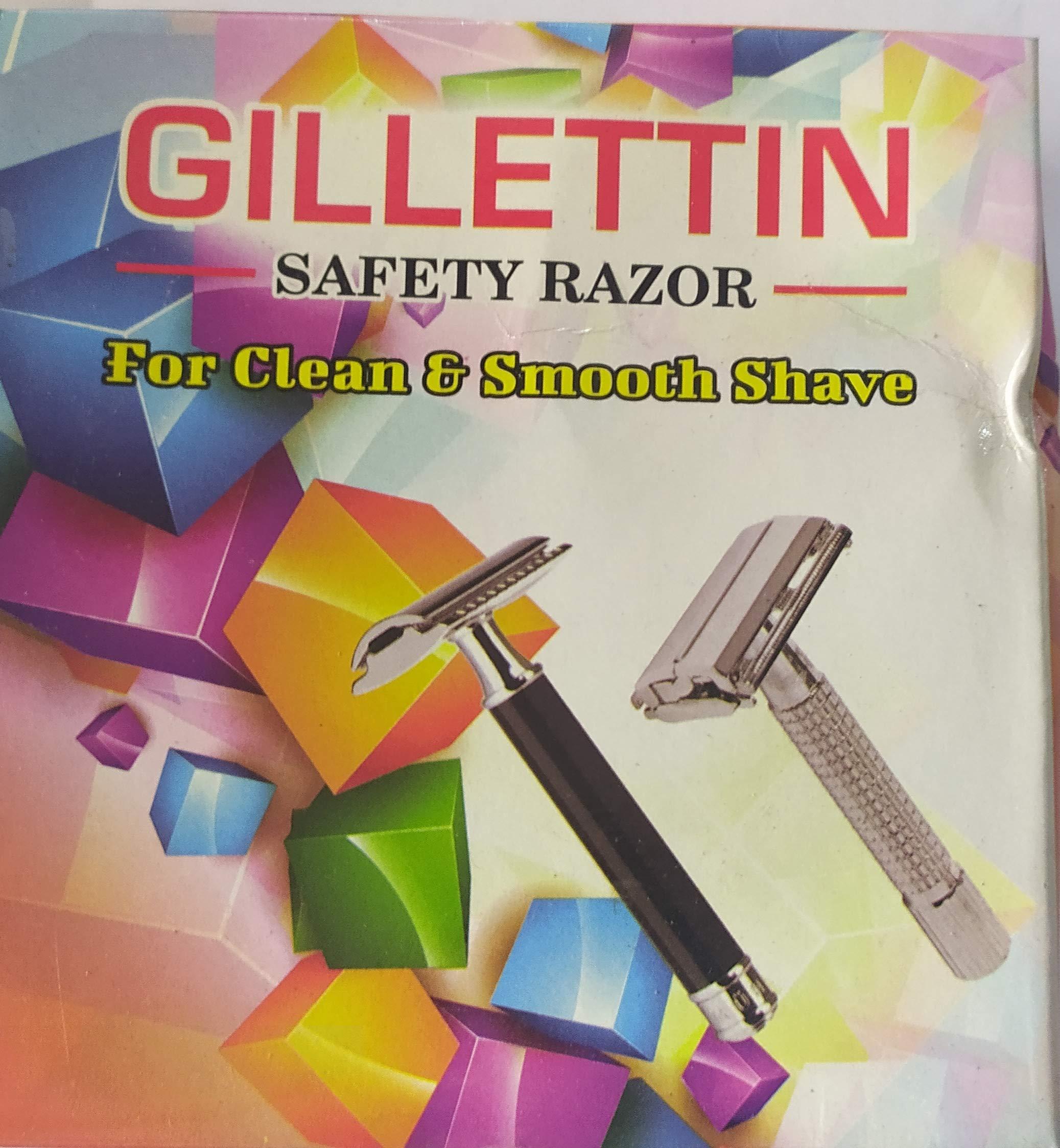 Generic PSJS Combo pack of Gilletin safety shaving razor for clean & smooth shave set of 3pcs in silver colour along with 1piece shaving brush