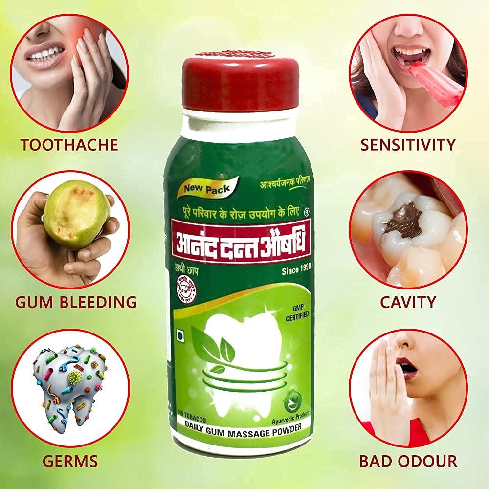 HATHI CHHAP Organic Anand Dant Aushadhi Pack of 3 (Ayurvedic Gum Massage Dant Manjan/Toothpowder)