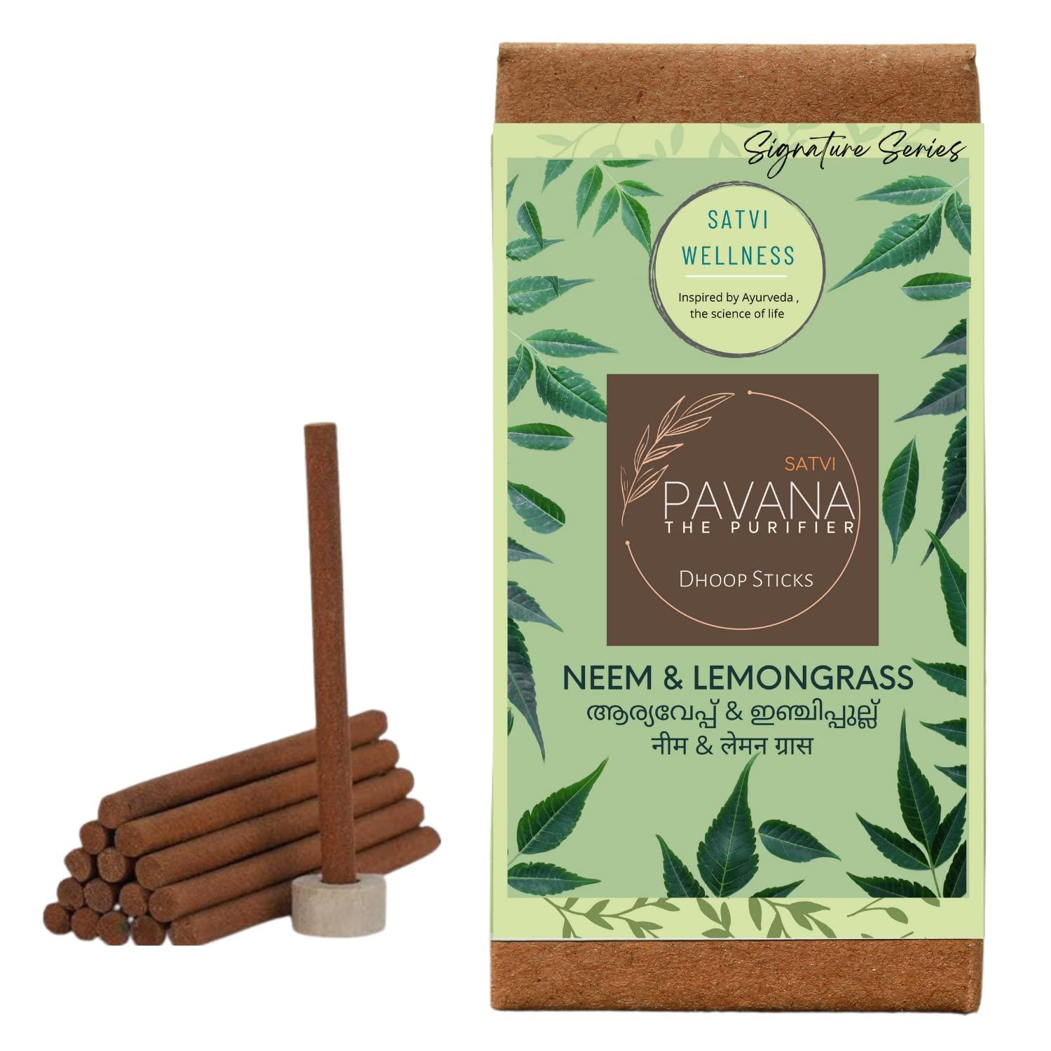 SATVI WELLNESS SATVI WELLNESS Neem & Lemongrass Dhoop Stick | Satvi Wellness Yogic Series | Natural Ingredients | Soothing Fragrance (Pack of 3)