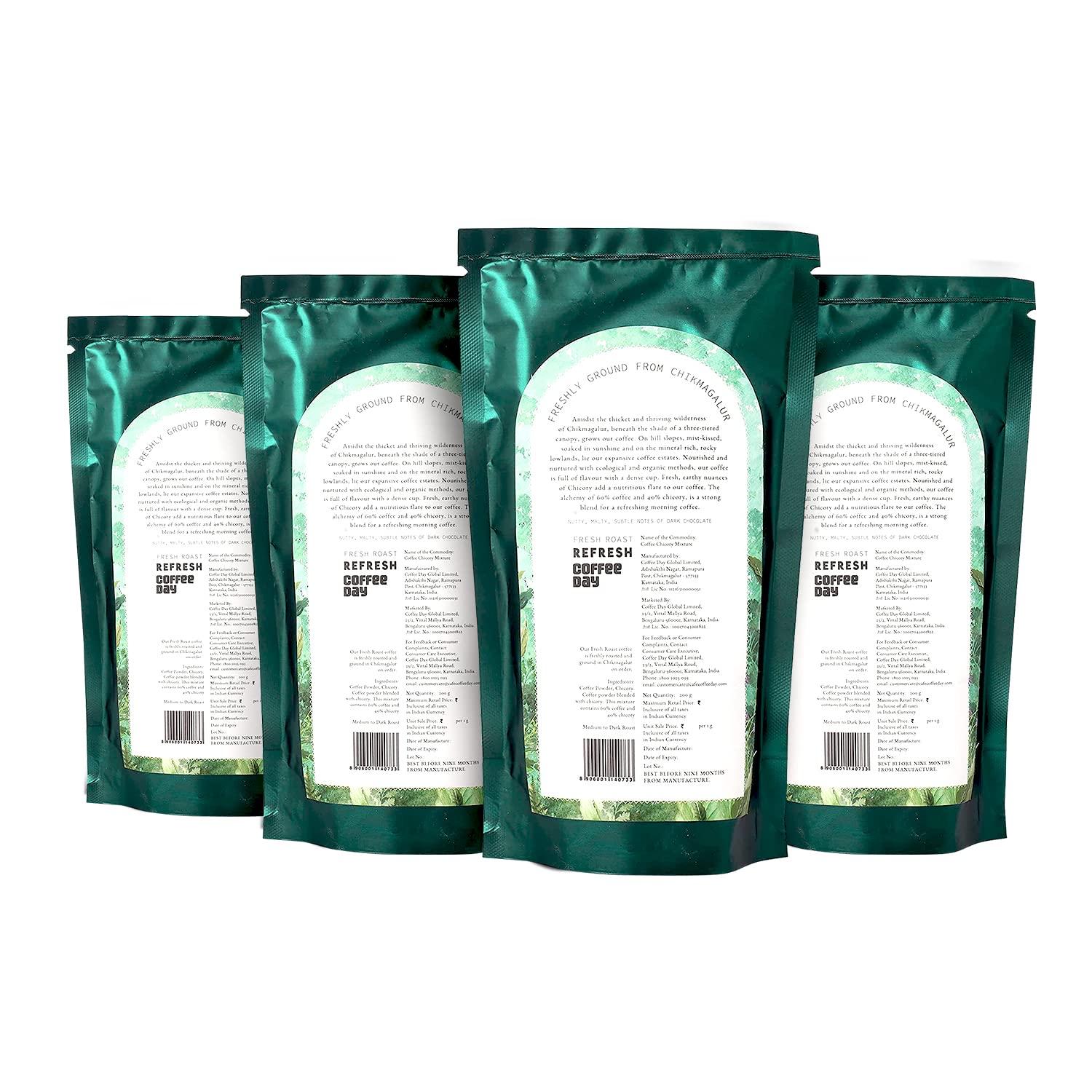 Cafe Coffee Day Cafe Coffee Day - Refresh, Bag 200 Gm Each (Pack Of 4) | Filter Coffee Powder | 60% Coffee & 40% Chicory, Medium To Dark Roast