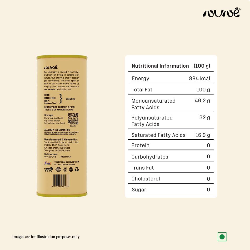 nune Nune Virgin Organic Cold Pressed Groundnut Oil - 1 Litre 100% Pure Natural & Certified Unrefined Cooking Oil | Rich Aroma & Real Flavoured Oil
