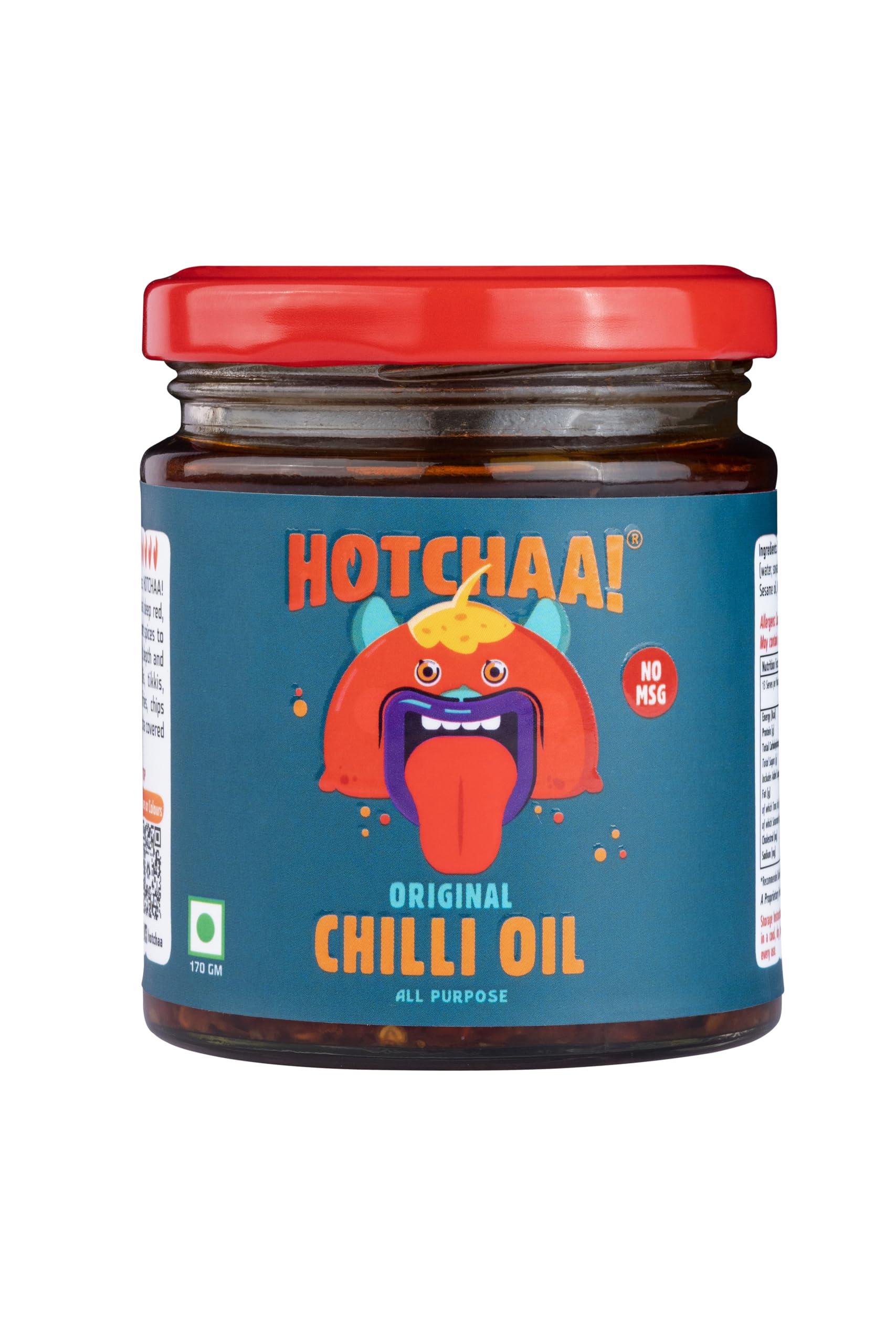 HOTCHAA HOTCHAA Hot Chilli Oil Original - No MSG | Umami Spicy Flavourful Garlicky Aromatic | Vegan | Cooking | Dipping | All Purpose | For Pasta Pizza Noodles Eggs And Momos 170g Hot Chilli Oil