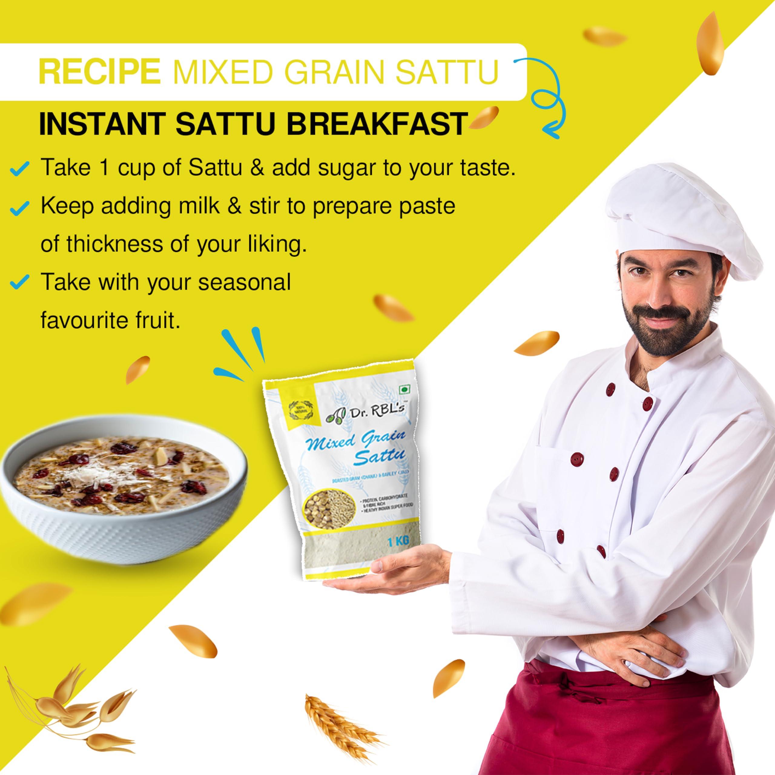 Dr. RBL's Dr. RBL's Sattu Powder | Mixed Grain Sattu Atta - Chana Sattu with Jau | Instant Sattu Drink 100% Natural & Fresh| Fibre - Rich High Protein Sattu Chana Flour | 1Kg Pack