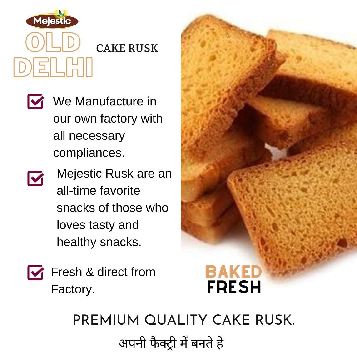 Mejestic Mejestic Cake Rusk 350 gm, Pack of 2, Fresh, Crispy, Crunchy and Handmade, Baked in Old Delhis Famous Bakery, Milky Rusk toast for Breakfast and Evening Tea Snacks, Contains Eggs for great taste