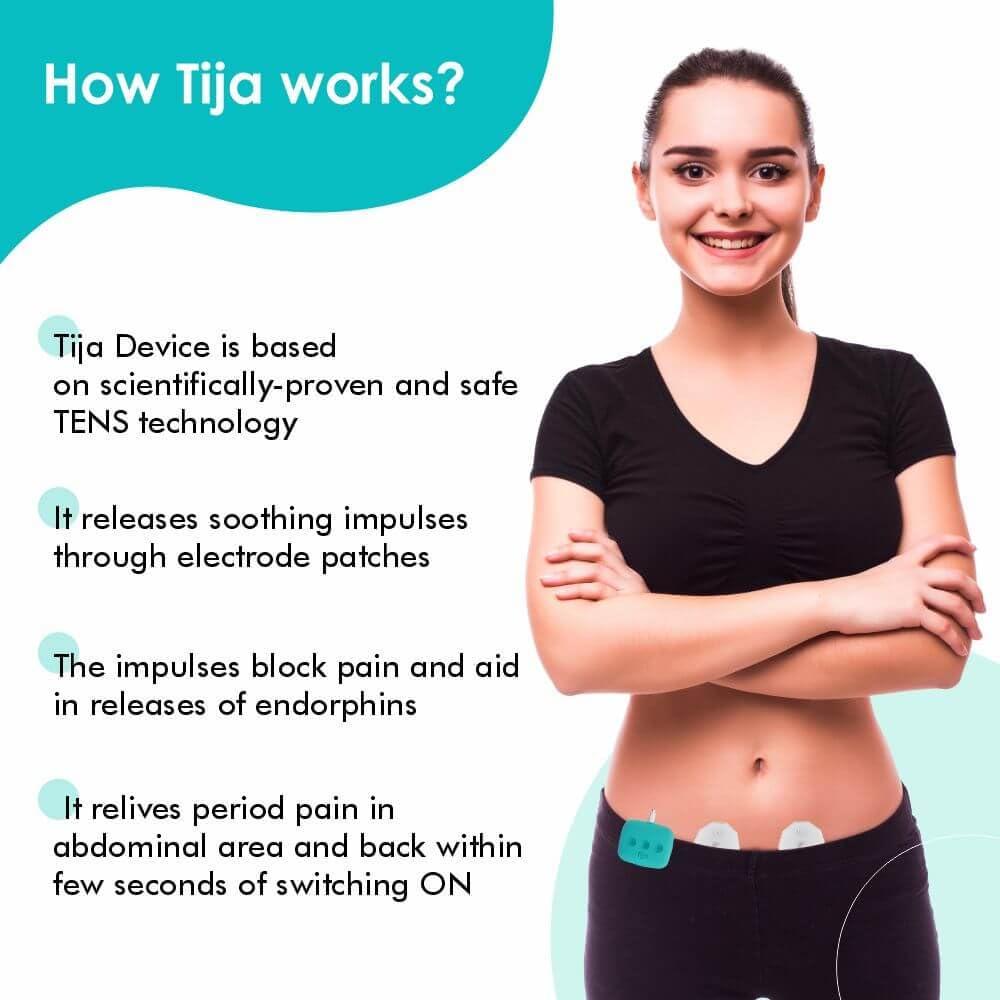 Tija TIJA - Period Pain Relief Wearable Device Instant Relief from Menstrual Cramp & Period Pain Rechargeable 2-year warranty Easy to Wear Instant Pain Reliever with TENS Technology. Colour (Turquoise)