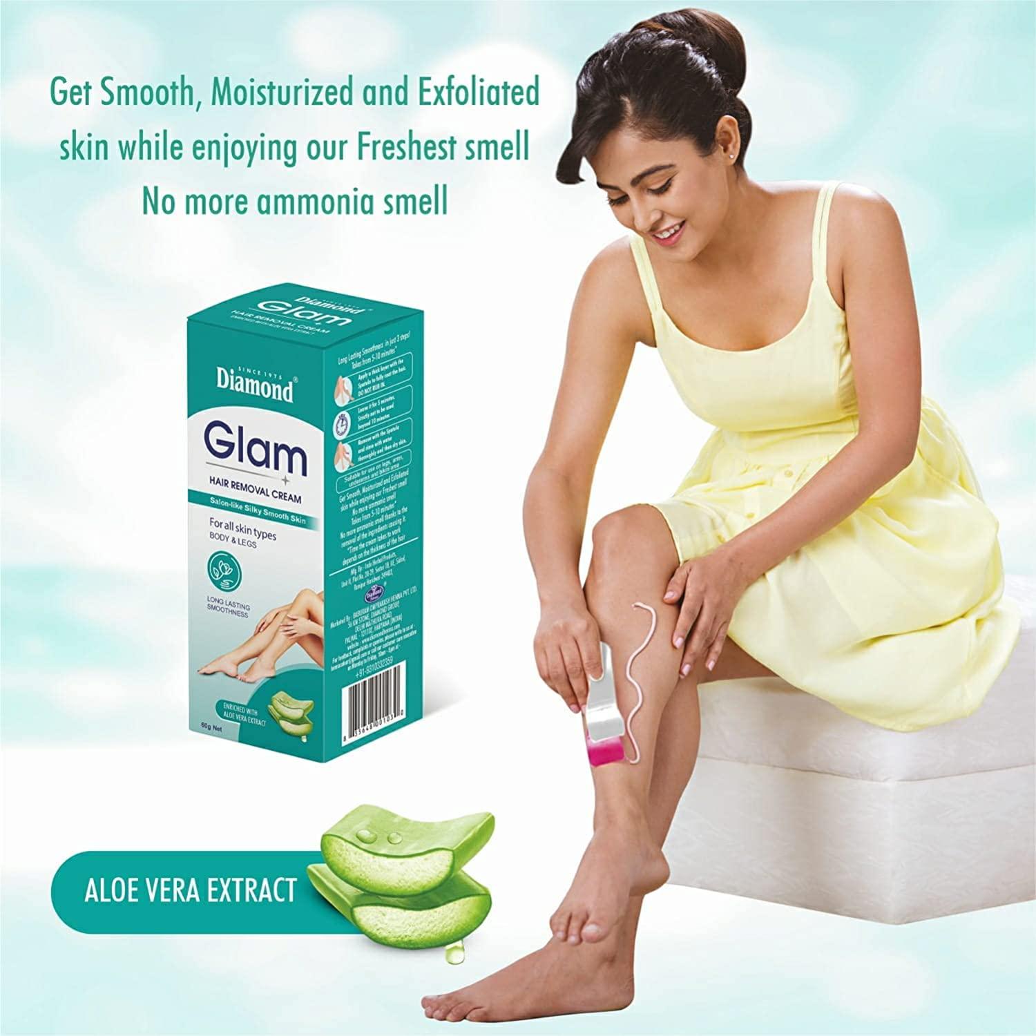 Diamond Diamond Glam Hair Removal Cream for Women With No Ammonia Smell, Normal Skin,Bikini line, Aloe Vera Cream -60g | Suitable for Legs, Underarms, Bikini Line, Arms(Pack of 3)