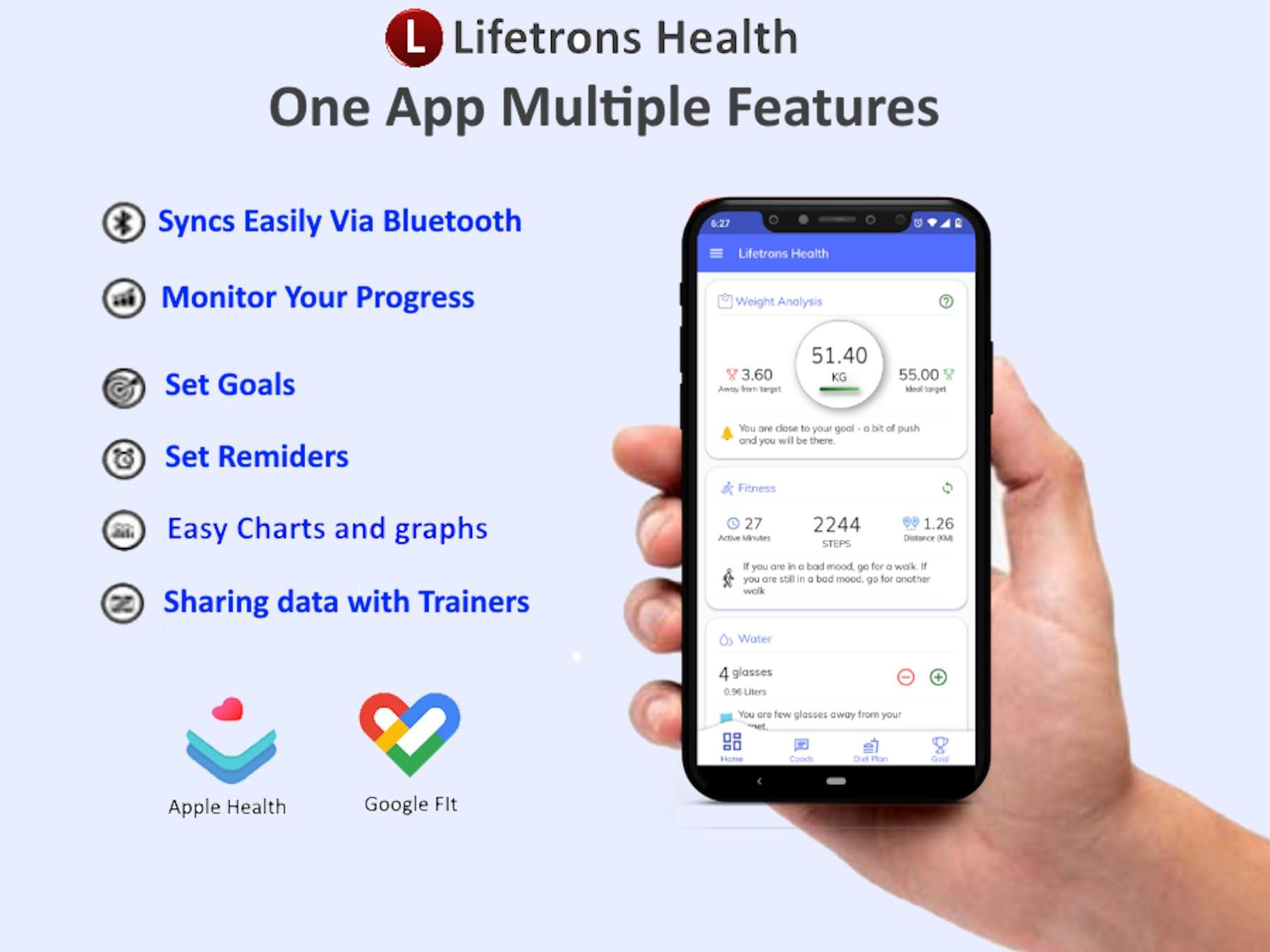 Lifetrons Thin Plus Bluetooth Digital Weight Machine Accurate Weight Measuring Scale for Home Use Portable & Compact Weighing Machine Suitable for Adults and Kids Free Lifetrons App - Black