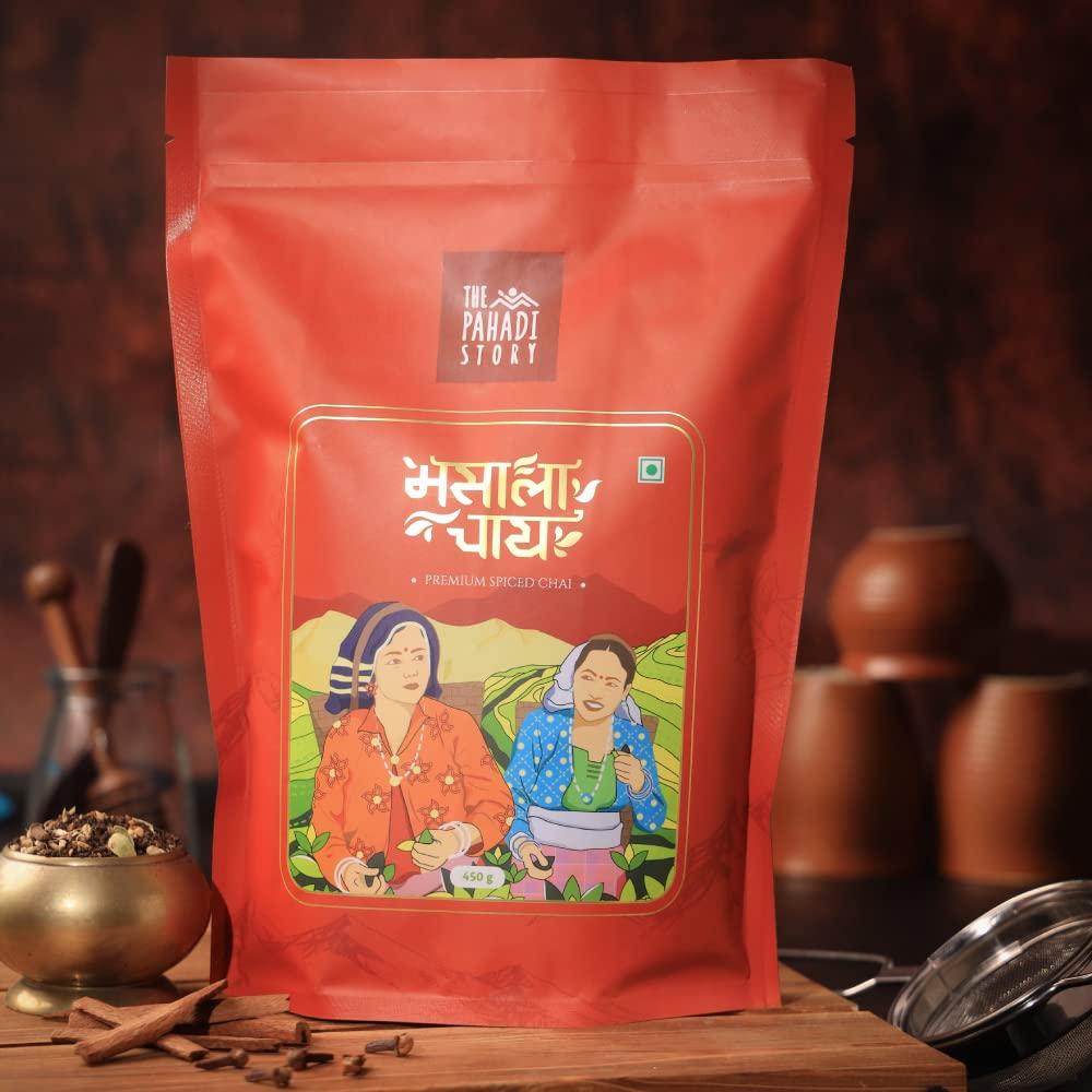The Pahadi Story The Pahadi Story - Masala Chai Combo Pack of 2, 450gm + 450gm, Perfect Blend Loose Leaf Black Tea Assam Black CTC and Royal Indian spices, 100% Natural No Artificial Flavour