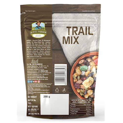 JEWEL FARMER JEWEL FARMER Trail Mix with Chocostones, Almonds, Cashewnuts, Cranberries, Chickpeas, Pumpkin Seeds, Black Raisins, Broad Beans, Sugar, Sunflower Oil & Edible Salt (200g)