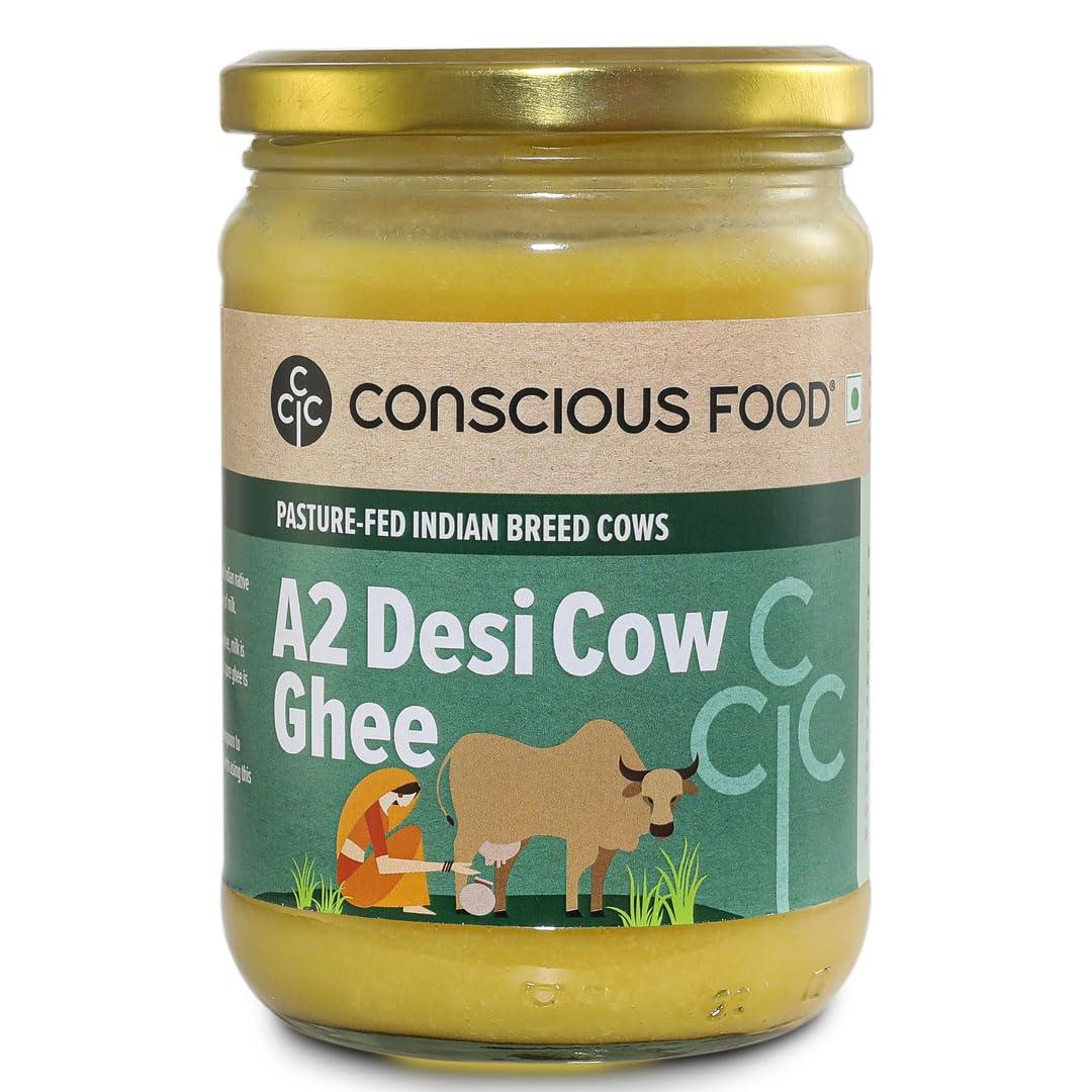 Conscious Food Conscious Food A2 Desi Ghee | 500ml | 100% Pure and Premium | Cultured Desi Cow | Natural | Grass Fed | Non - GMO | Immunity Booster | Locally Sourced | Produced in small batches