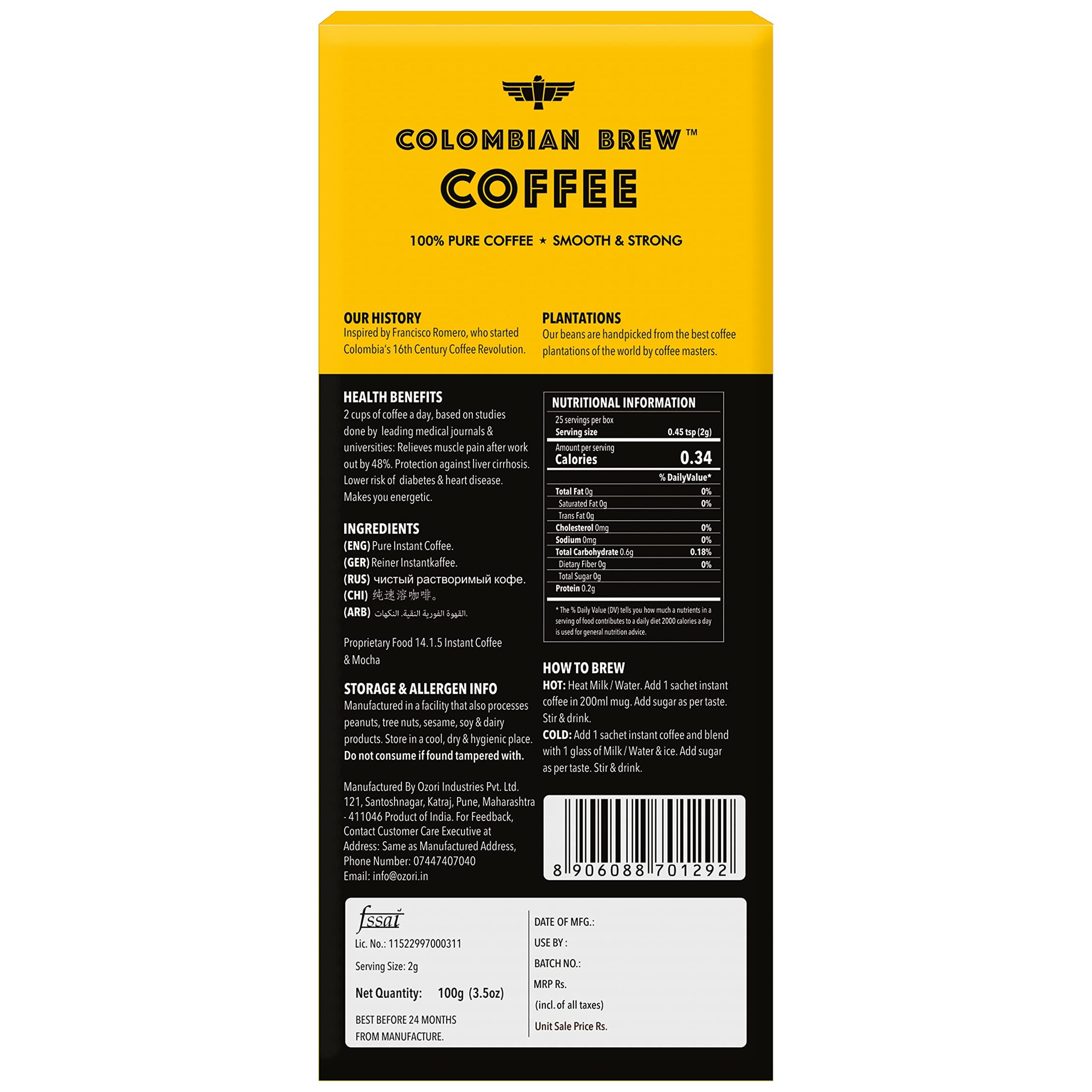 COLOMBIAN BREW COFFEE Colombian Brew Original Instant Coffee Powder, Smooth & Strong, 100g Buy 2 Get 1 Free (Hot & Cold Coffee)