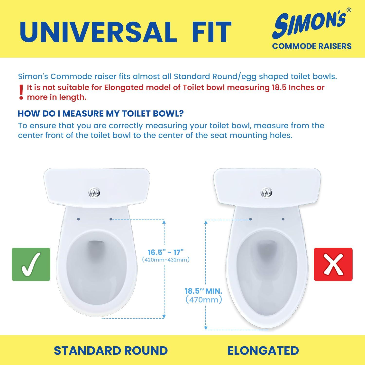 Simon\'s Simons Heavy-Duty 6 Inch Commode seat raiser with lid cover for elderly to sit and rise from commode toilets, portable seat extension for senior citizen with knee pain - Pack of 1
