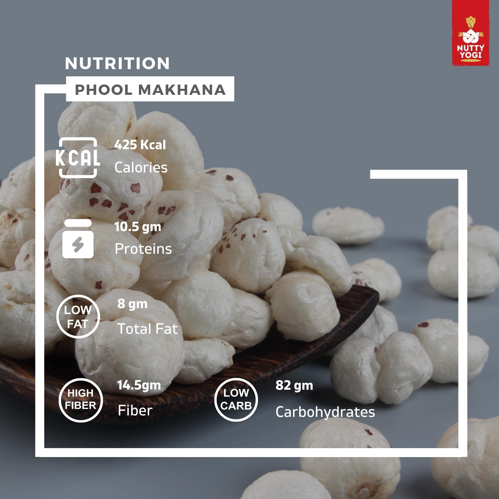 NUTTY YOGI Nutty Yogi Phool Makhana/Fox Nuts 100gm , Lotus seeds, Rich in Calcium, Protein & Fiber, Low Calories,Rich in Antioxidants,pop|Healthy & Crunchy Snack| Freshly Made With Organic Ingredients (Pack of 3)