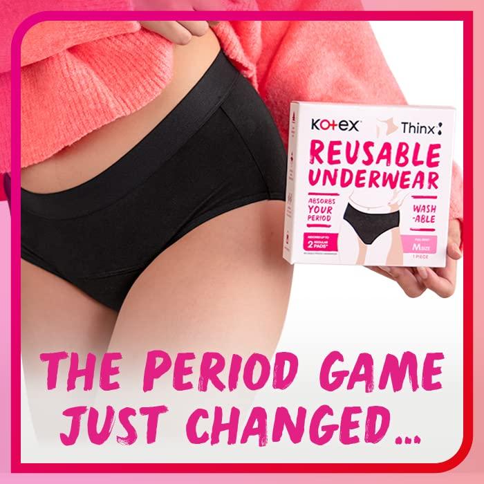 Kotex Kotex Reusable Period Underwear (Large size, pack of 1) for light/medium flow period protection | Leakproof with Odour Control | Easy to wash - Washable upto 50 times | Full Coverage