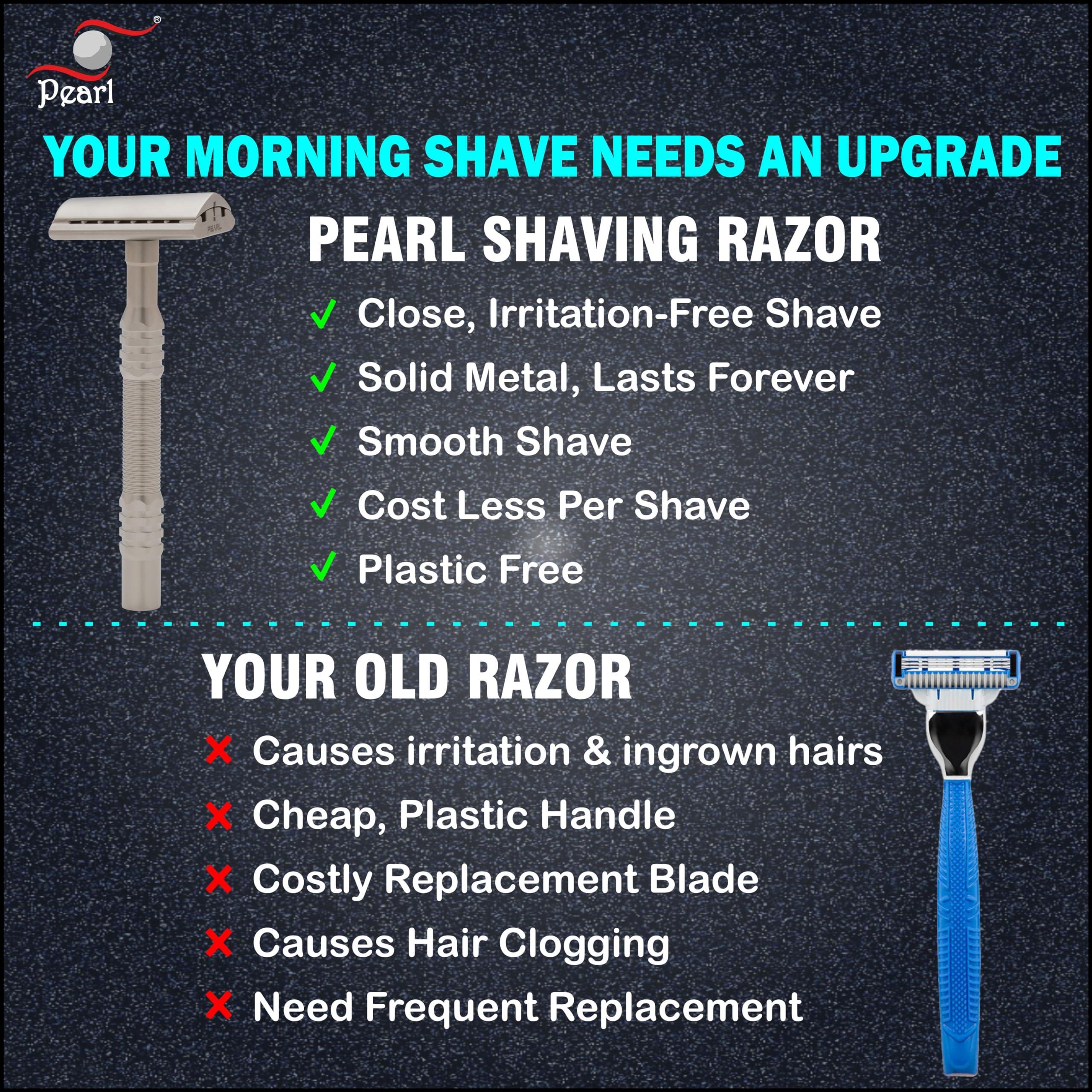 PEARL Premium Pearl Shaving Double Edge Safety Razor for Men- Semi Slant Stainless Steel | Efficient & Gentle Shave for Thick, Wiry Hair Sensitive Skin | L-65 Semi Slant DE Razor | Republic Day Deal