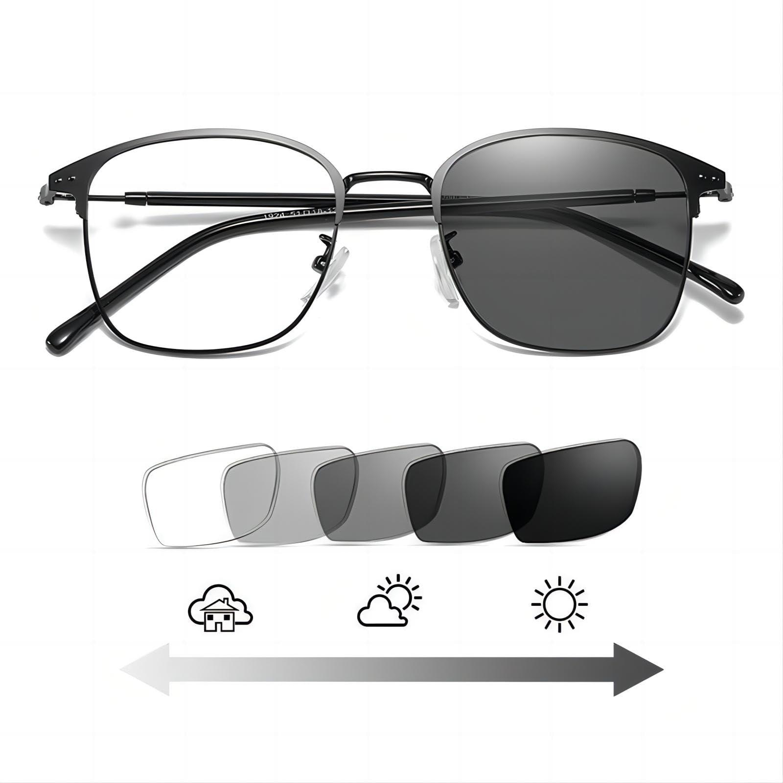 Sunkizzrs Sunkizzrs Blue Light Filter Reading Glasses Myopia Glasses Presbyopic Glasses Sunglasses Anti Glare UV & Blue Ray Light Filter Photochromic Lens (For -3.00 to +3.00 Power) (Black, -1.00)