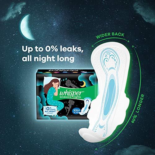 Whisper Whisper Bindazzz Night Koala Soft Sanitary Pads|Pack of 6 thin Pads|XXL+|upto 0% Leaks|60% Longer & wider back|Soft topsheet|36 cm Long|With disposable wrap