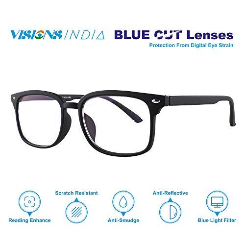VisionsIndia VisionsIndia Anti Glare Blue Cut Invisible Bifocal Reading Glasses For Men Women Black 3 Powers in 1 (+3.00)