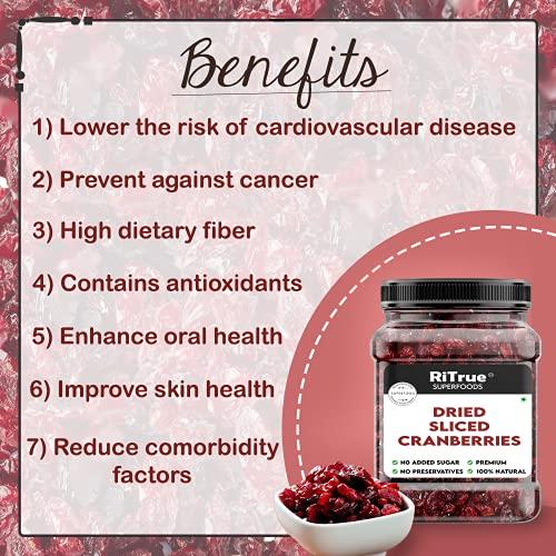RiTrue RiTrue - Dried Sliced Cranberry - 500 Gm Pouch - (Gluten Free, Vegan & NON GMO) Organic Unsweetened Cranberries Dry Fruits