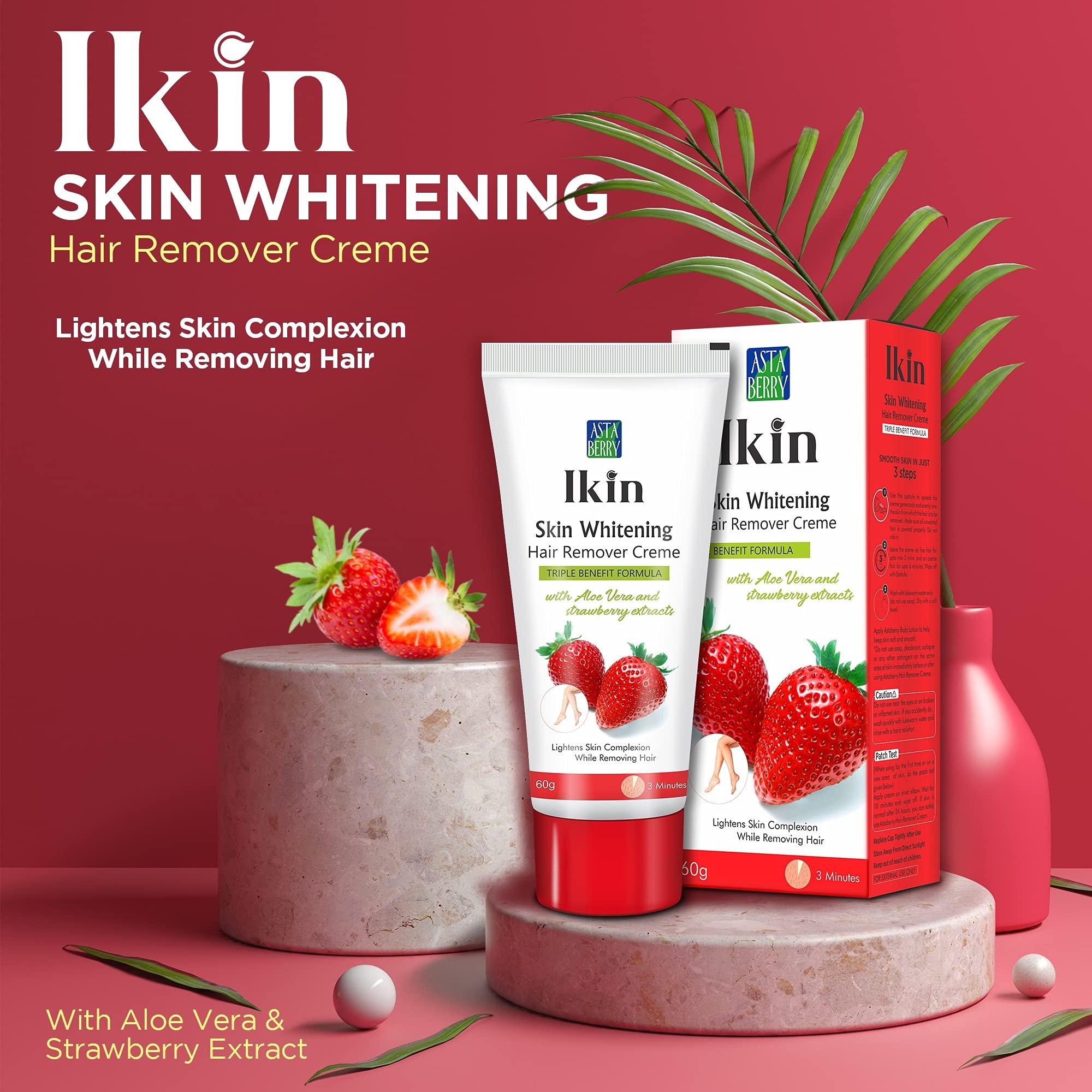 Ikin Ikin Skin Brightening Hair Remover Cream, 60g - Hair Removal Cream for Girls & Women for All Skin Types | Pack of 4 (60gm X 4)