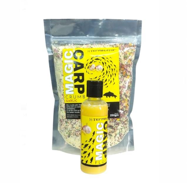 AUF AUF HTERMINATOR Magic CARP Crumb 250GM and Magic CARP Fluid 100ML Fish Bait Combo (Garlic Combo)