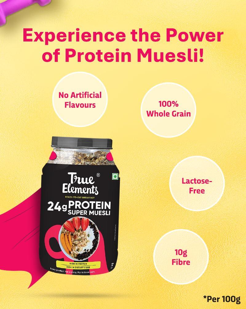 True Elements True Elements High Protein Muesli 400g - 20g Clean Protein | Millets, Seeds, Almonds & Black Currant | 100% Wholegrain Breakfast Cereal