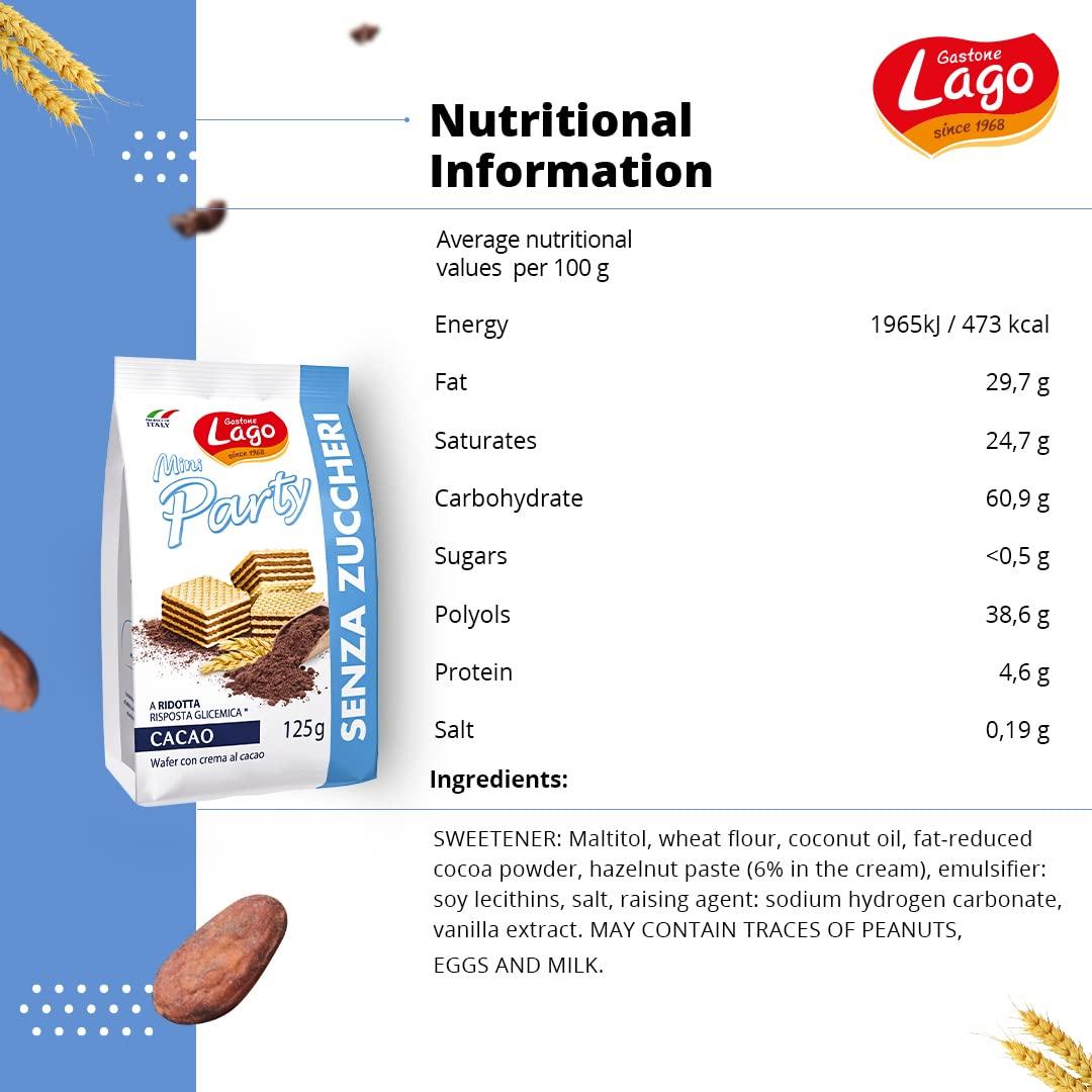Lago Lago Mini Party Sugar Free Wafer Cocoa | Crispy Wafer with Cocoa Cream - 125g