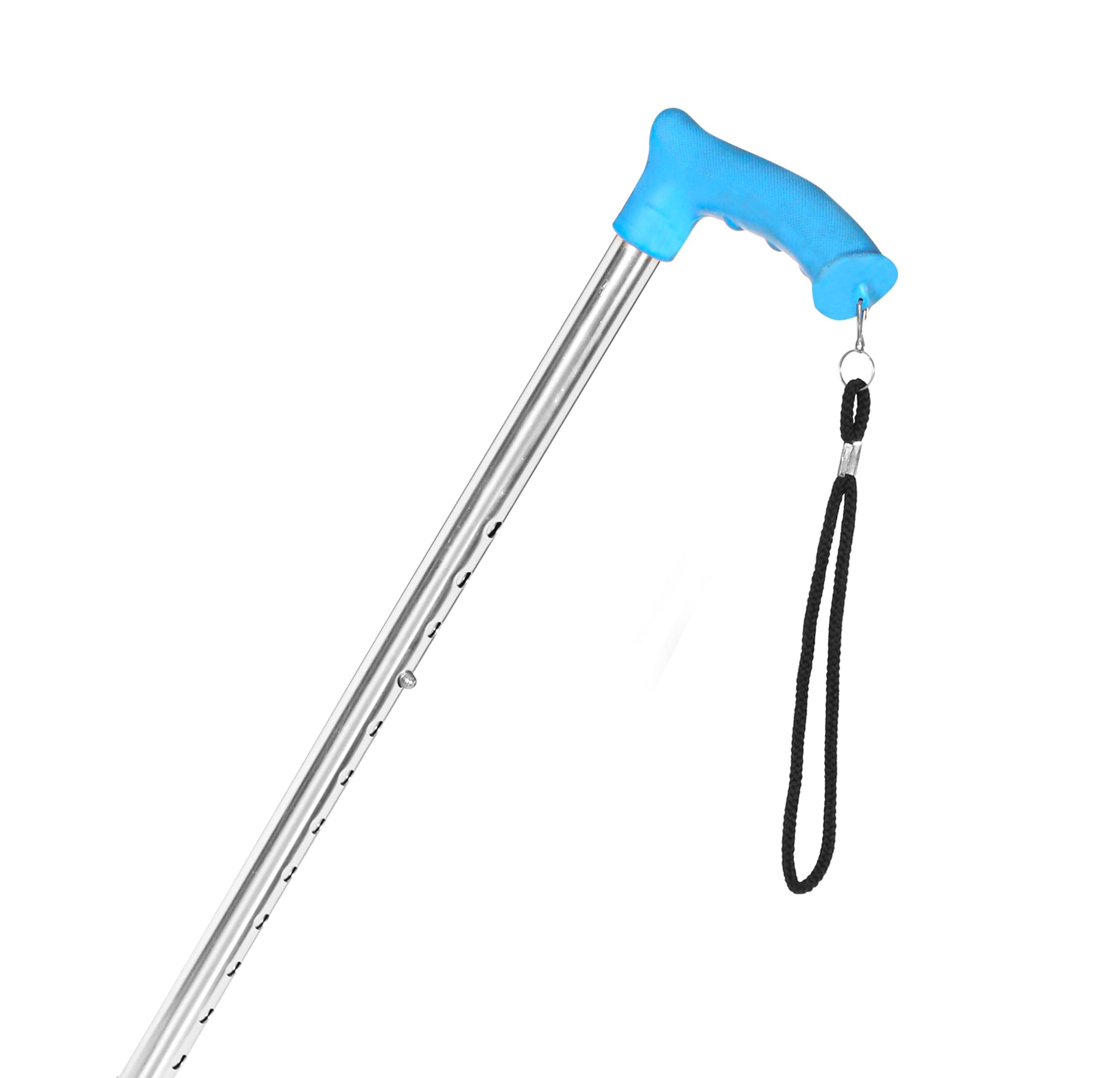 PHYSIQO PHYSIQO Quadripod ALUMINIUM Men/Women/Old People Walking Stick | For Elderly & those Physically Challenged |Lightweight | Height Adjustable walking stick with 3 Legs - Universal (Blue/Silver)