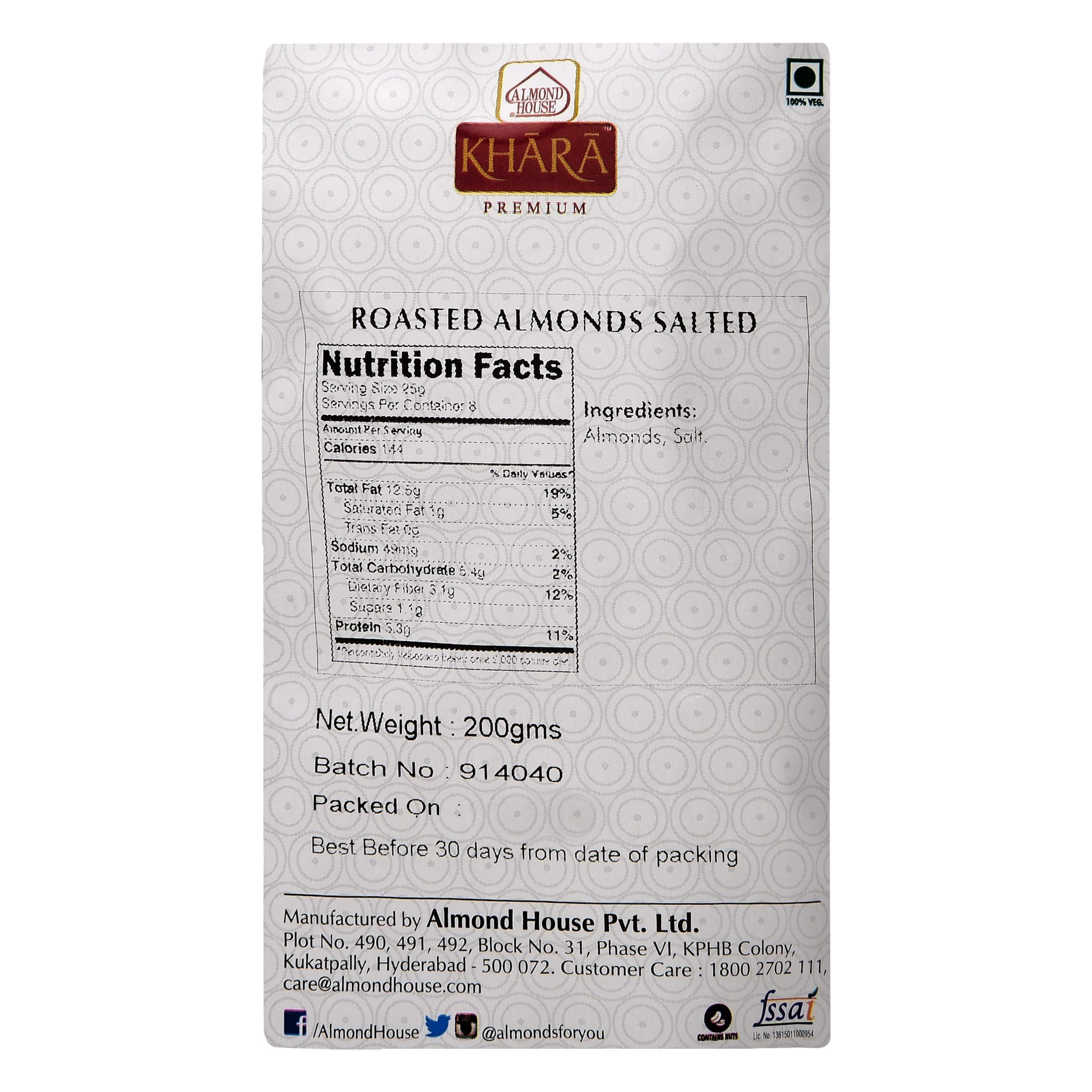 Almond House Almond House Khara Premium Roasted Almonds (Salted) - 200 GMS