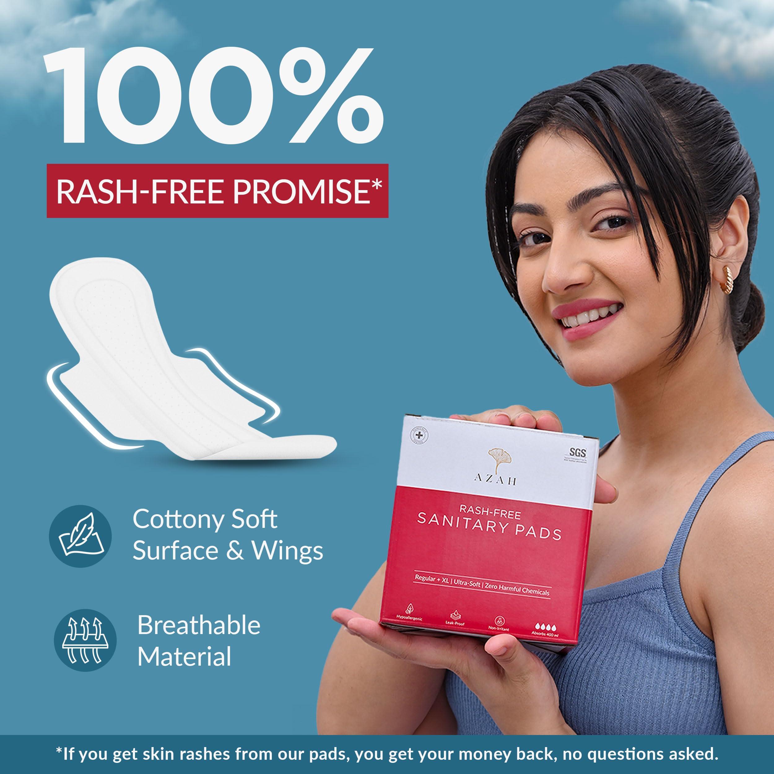 AZAH AZAH Sanitary Pads for Women Regular [Pack of 40] 100% Rash-Free sanitary napkins | 3x More Absorption, Cottony Soft and Dry Top Cover for heavy Flow | Toxin Free, Locks Odour, Leak-Proof