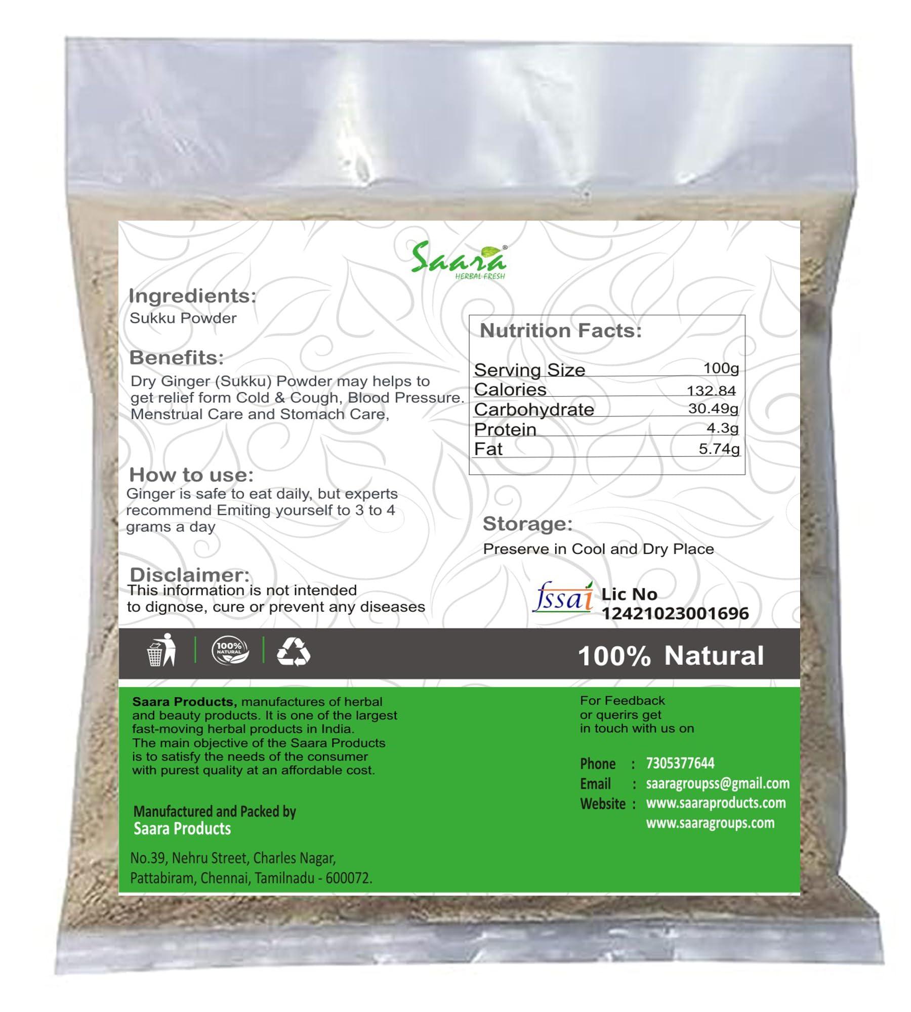 SAARA Saara HERBAL FRESH Sukku Powder, 300g, Sonth, Chukku, Sunth, Sabut Saunth, Dry Ginger Powder, Shunthi Churna, (pack of 3 x 100g)