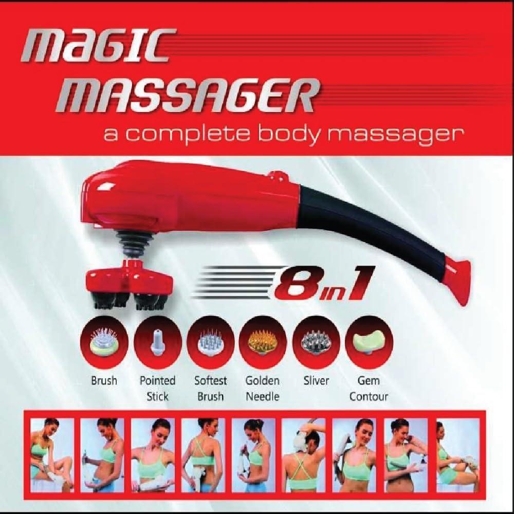 Generic RKF 8 in 1 Magic Corded Electric Massager Complete Body Head Neck Shoulder Back Leg Foot Pain Relief For Men Women For Fat Reduction Joint Pains From Directly To Plug In (Red Colour)