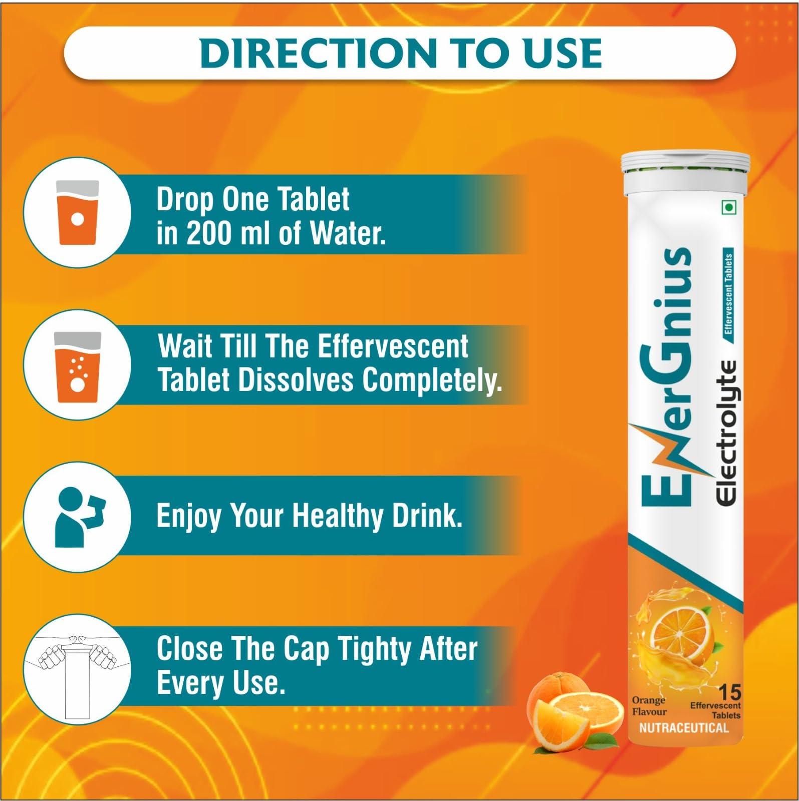 EnerGnius EnerGnius Electrolyte Tablet, Energy Drink Tablert, PreWork Out Drink, Vitamin c Drinik, Summer Orange Flavour Drink, Dehydration Drink, Sugar Free Orange Drink, Sugar Free, Healthy Drink, Effervescent Tablet Orange flavour, Orange flavour Electrolyt