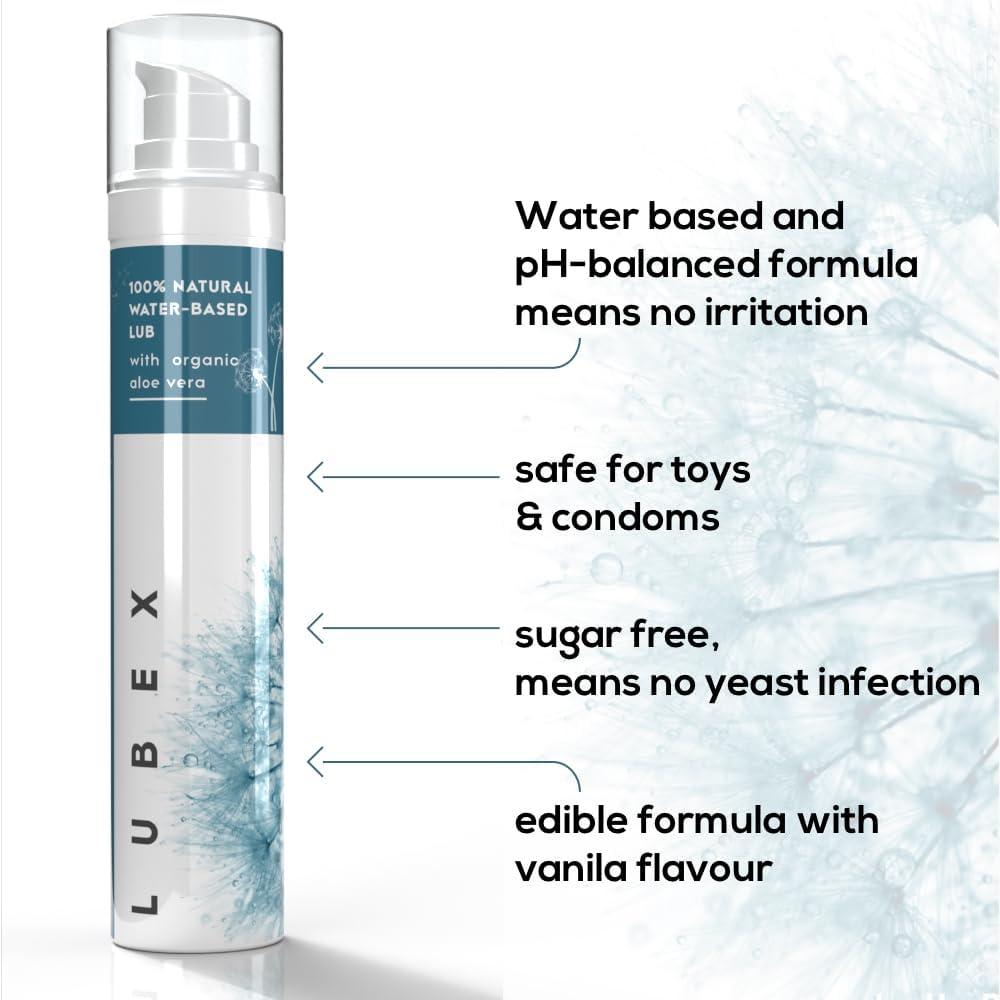 LUBex Lubex Lubricant Gel (Water-Based) Natural Lube with Aloe Vera for Her, Him & Couples - (Pack of 2) Vanilla Flavour - 50gm