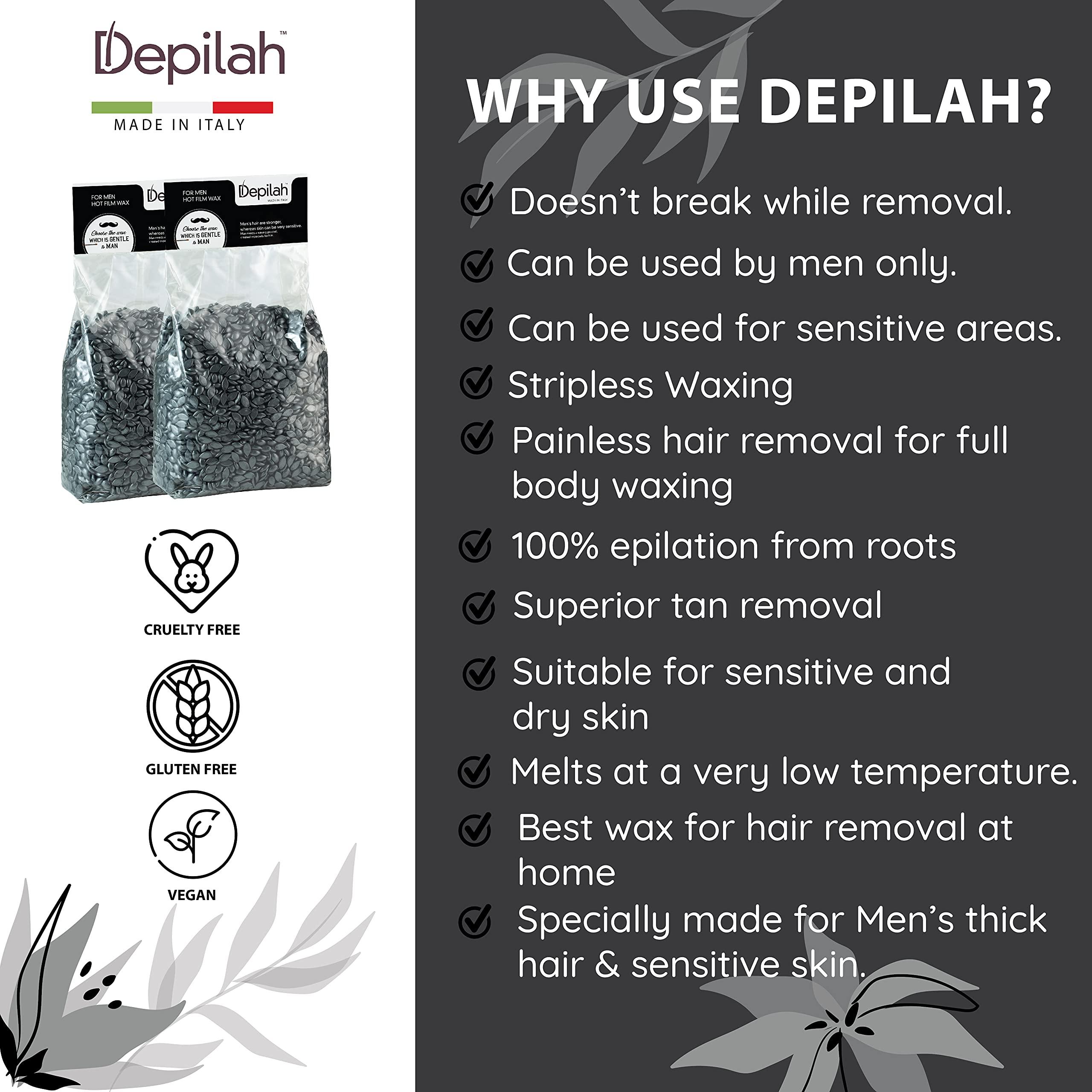 DEPILAH DEPILAH Brazilian Hot Film Wax - 1 Kg Silver Stripless Wax(Men), Pack of 1