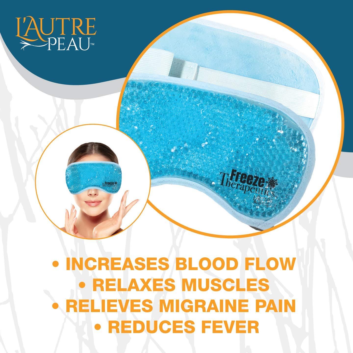 L\'AUTRE PEAU USA Merchant - Hot/Cold Plush Gel Bead Relief Wrap | Freeze Therapeutics by L\'AUTRE PEAU | Hot Or Cold Reusable Ice Packs with Flexible Beads (Blue Full Eye Mask)