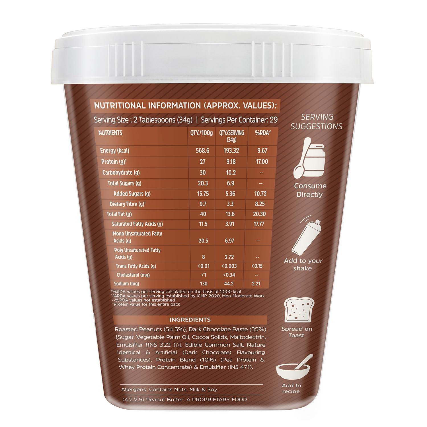 MuscleBlaze MuscleBlaze Fit High Protein Peanut Butter, Creamy (Dark Chocolate Spread, 1kg) | 27g Protein | With Pea Protein & Whey Protein Concentrate | Fit Pack